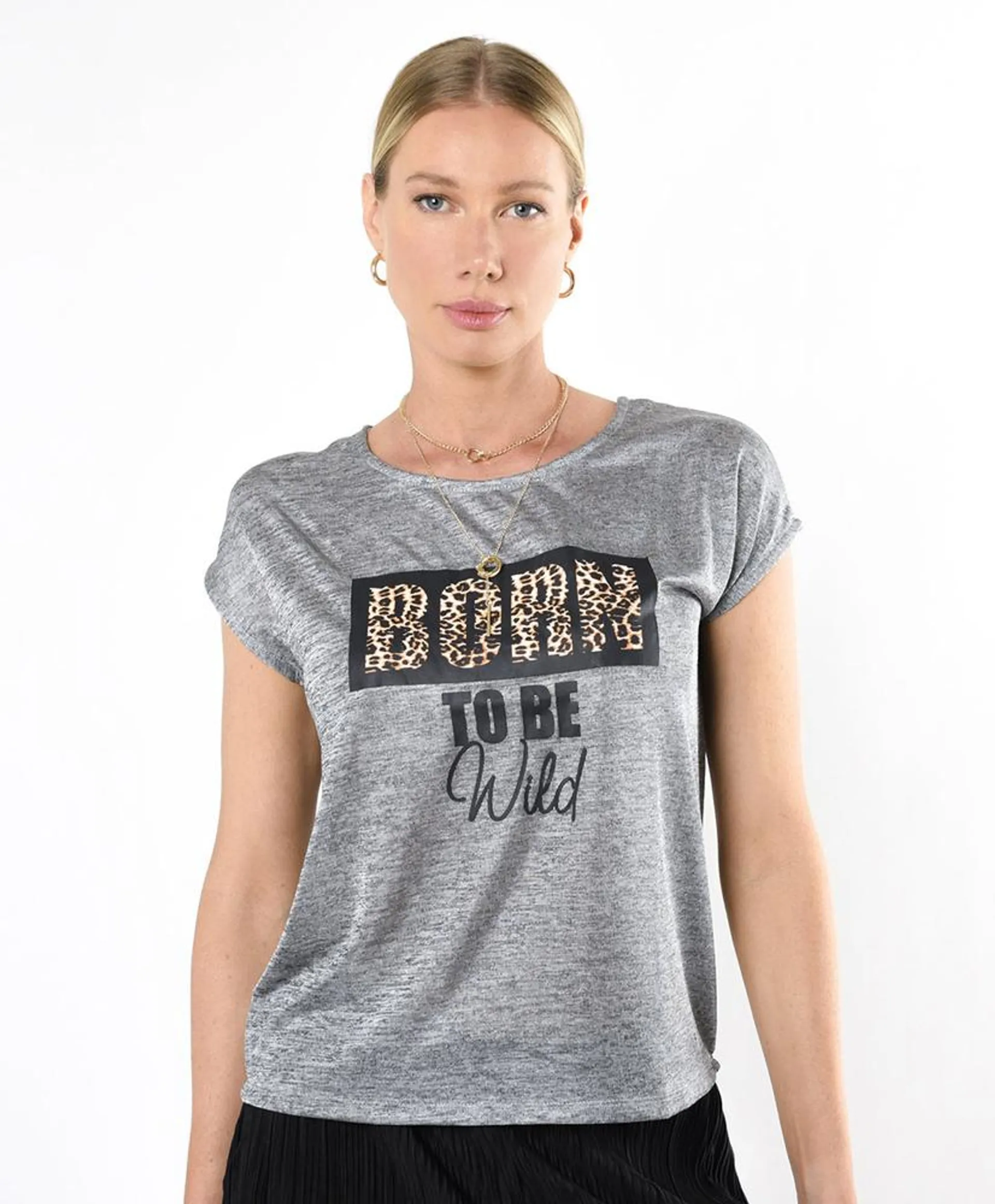 Polera mujer frase animal print