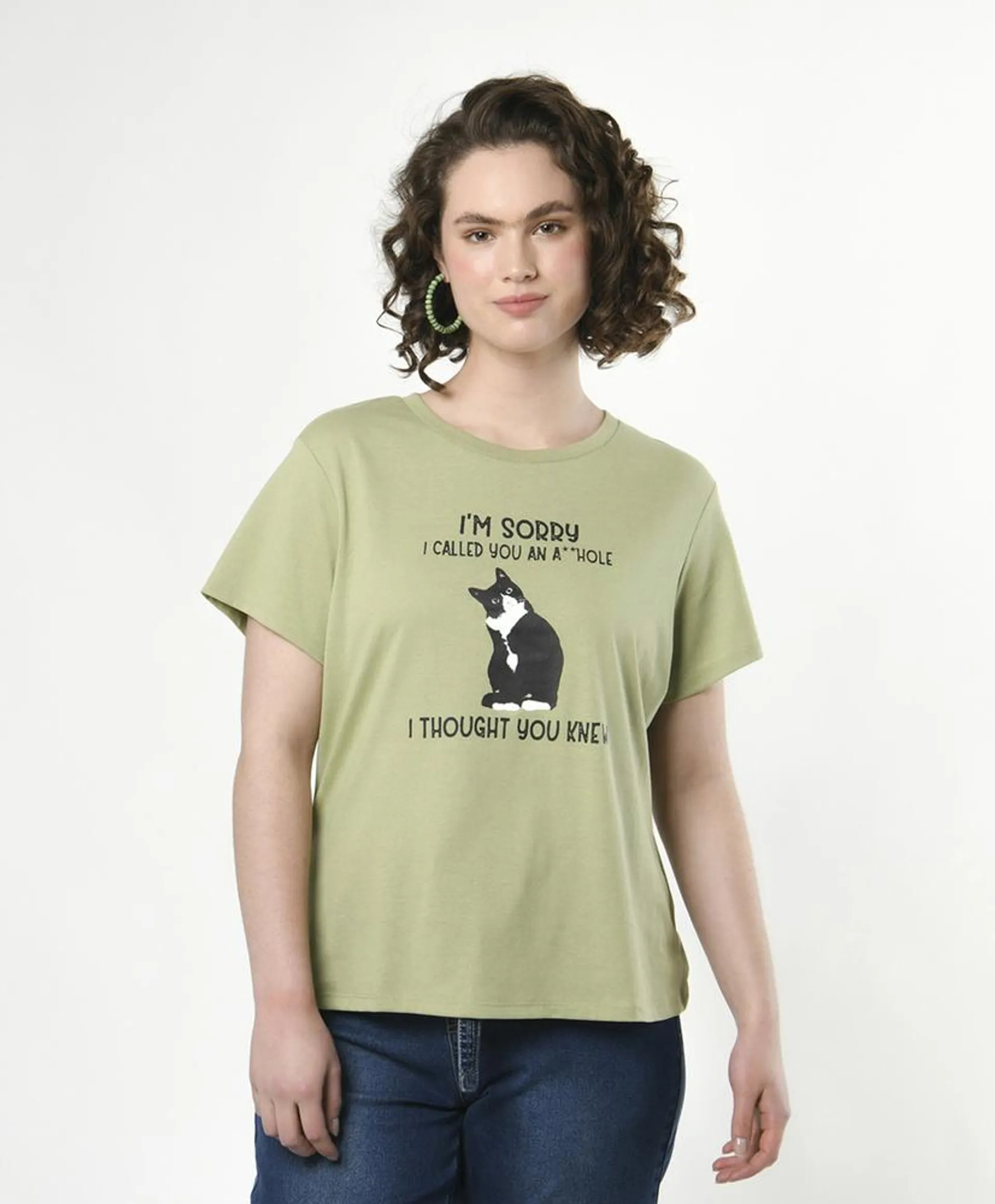 Polera mujer frase gato