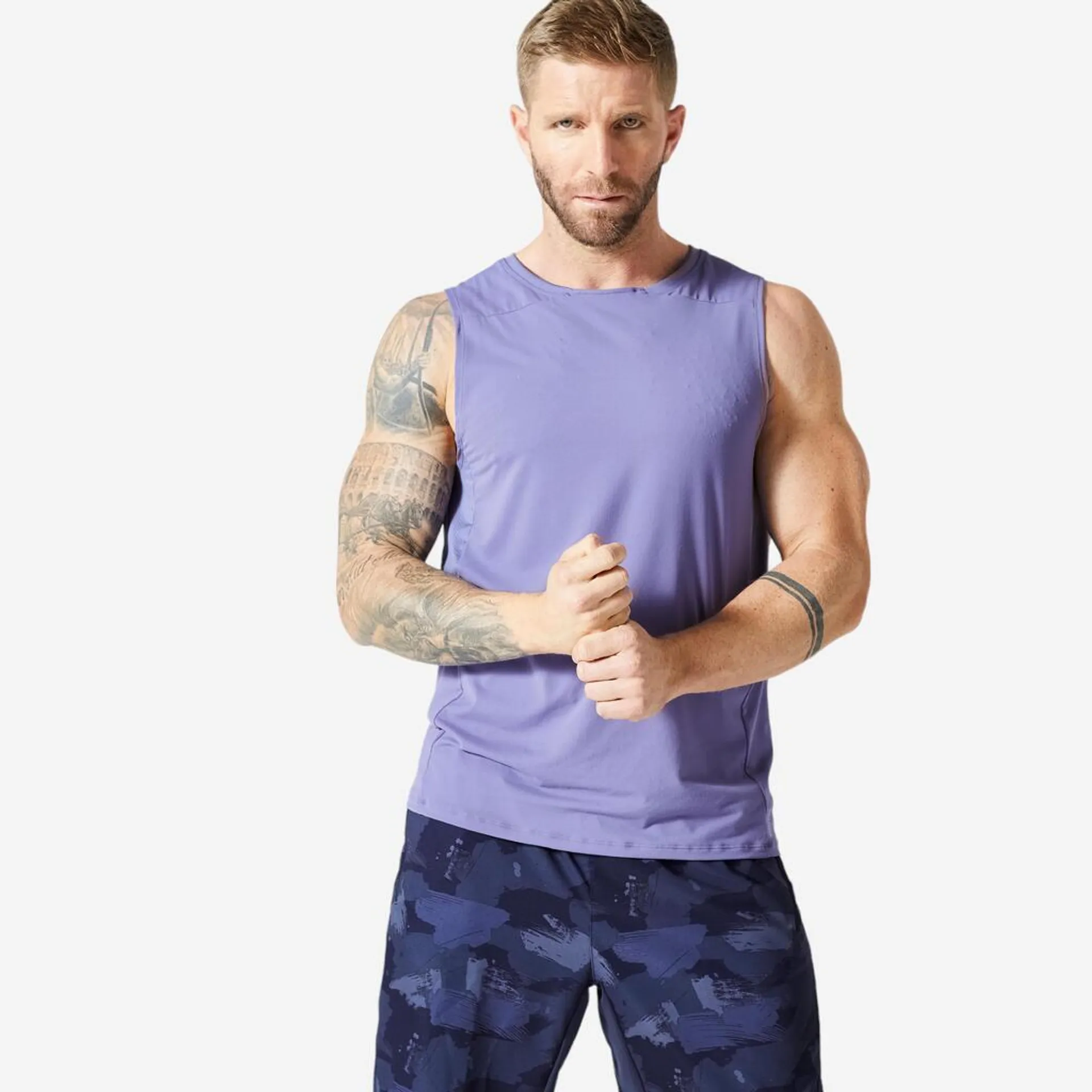 POLERA SIN MANGAS FITNESS COLLECTION HOMBRE AZUL TRANSPIRABLE CUELLO REDONDO