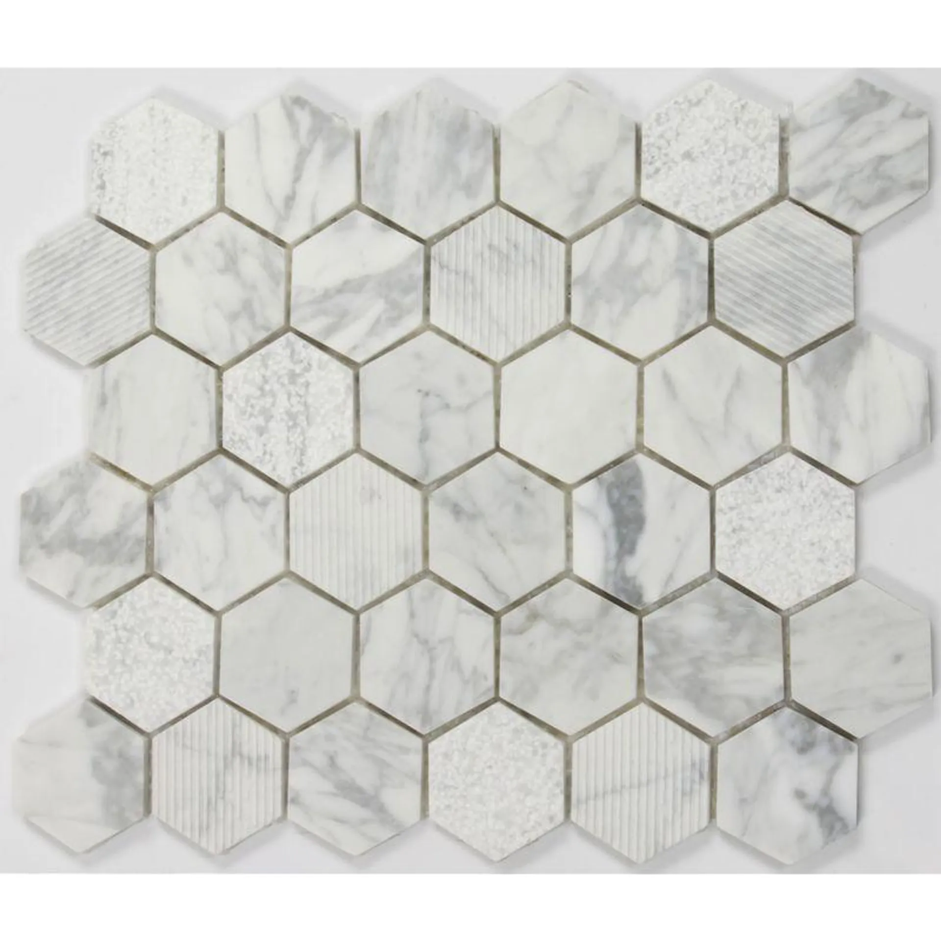 Mosaico Carrara Mix Hexagonal 26x30 cm