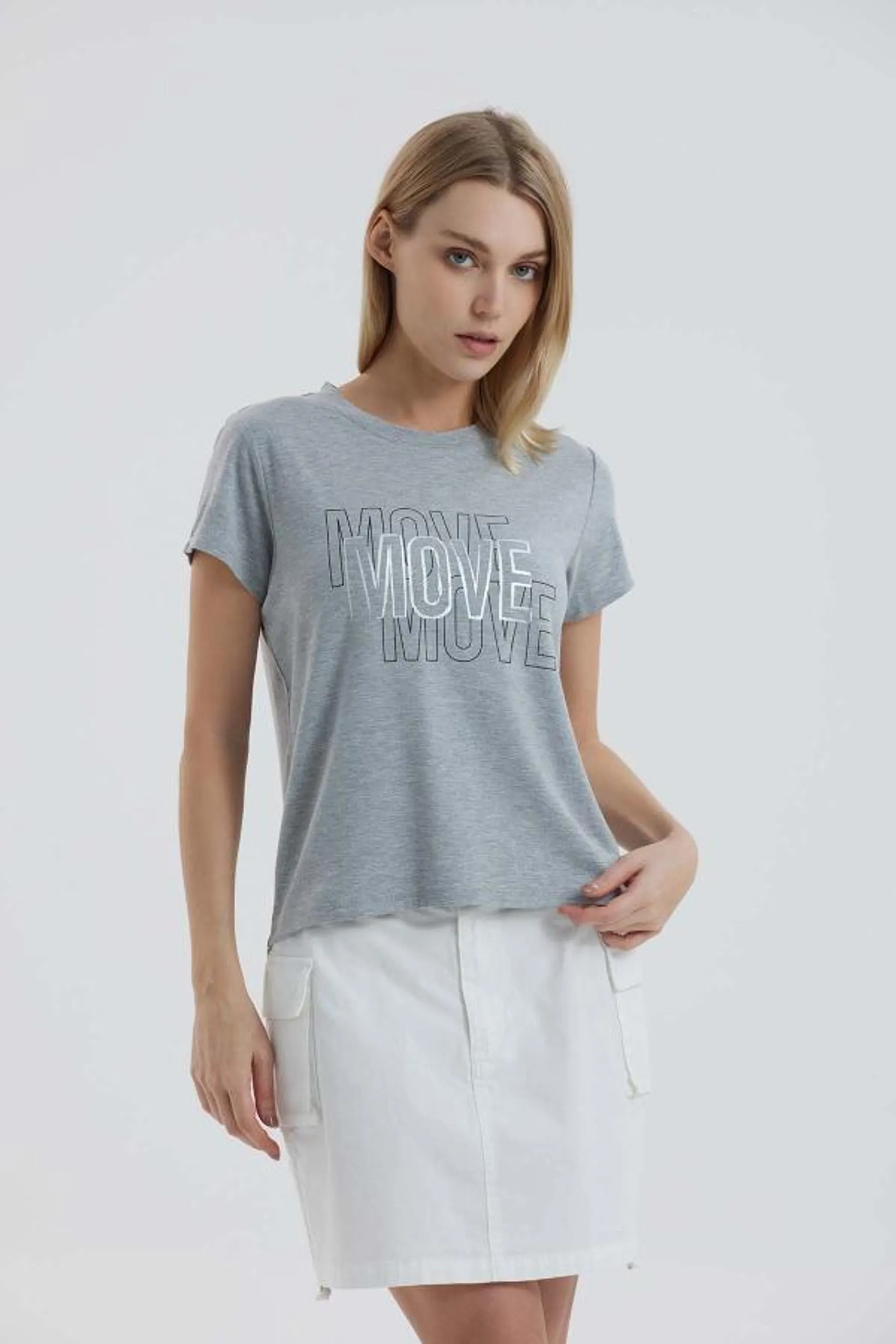 Polera mujer print gris melange