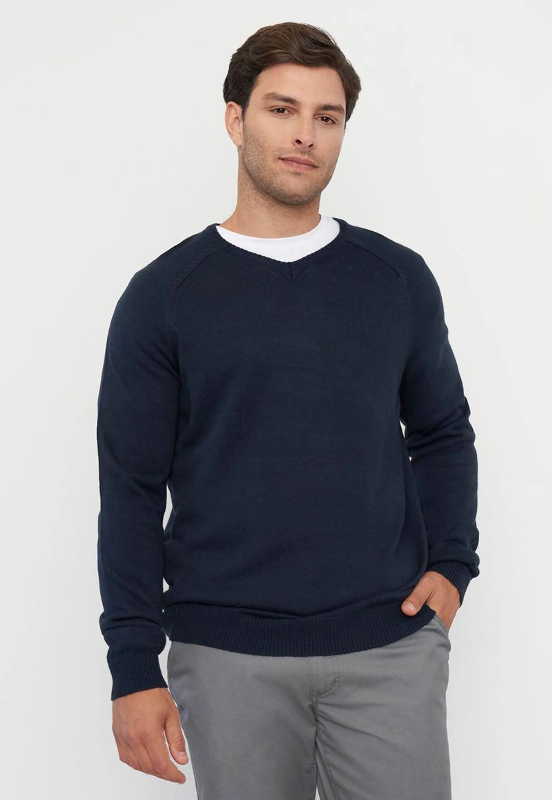 Sweater Hombre Grueso V-Neck Navy