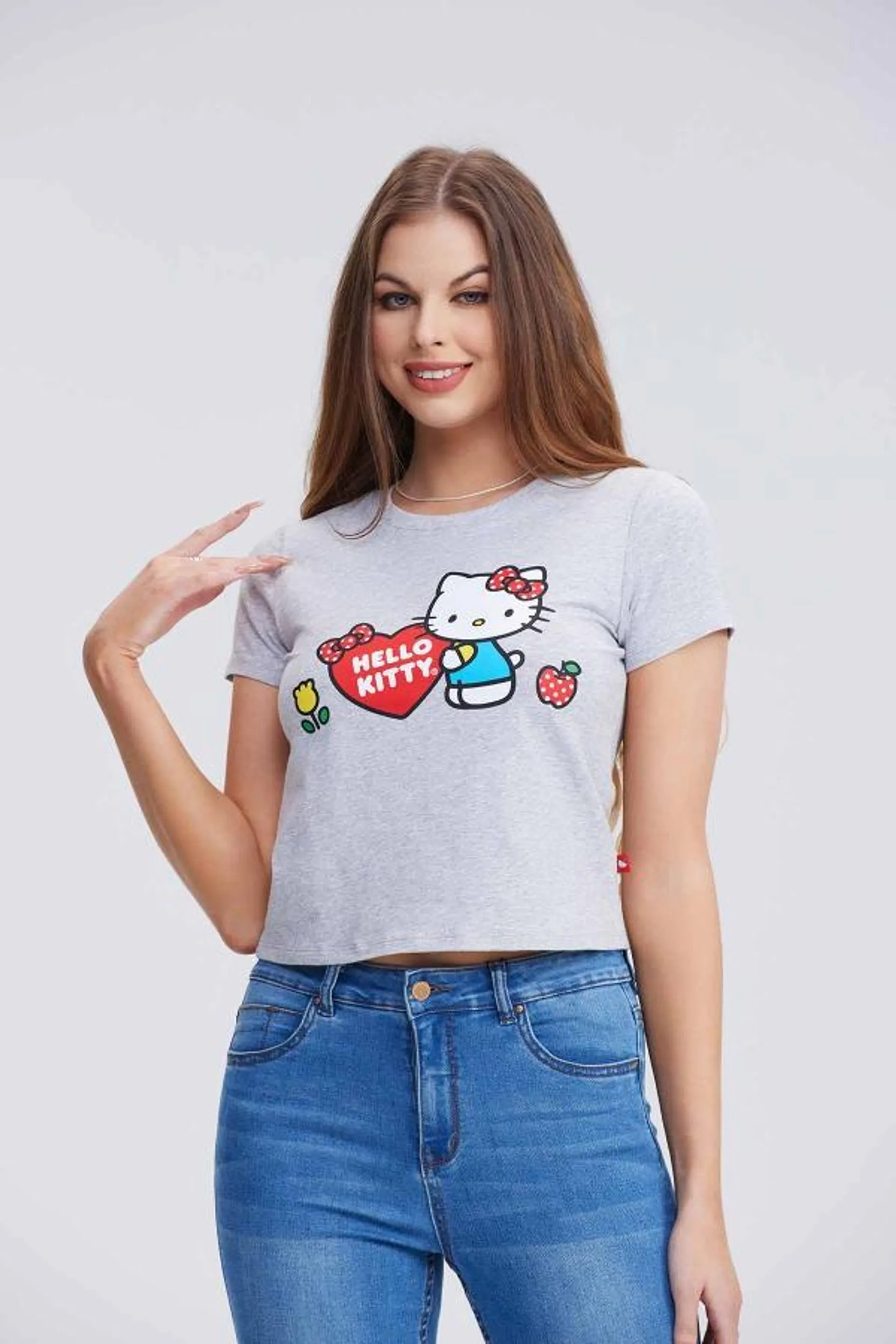 Polera hello kitty gris melange i