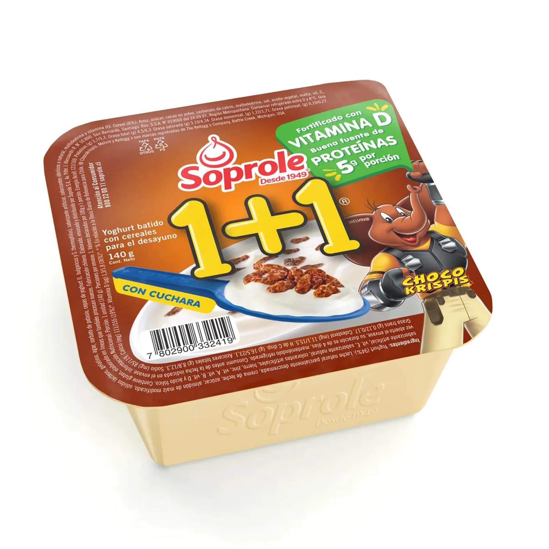 2 x Yogurt 1+1 Soprole Chocokrispy O Zucarita 140 Grs