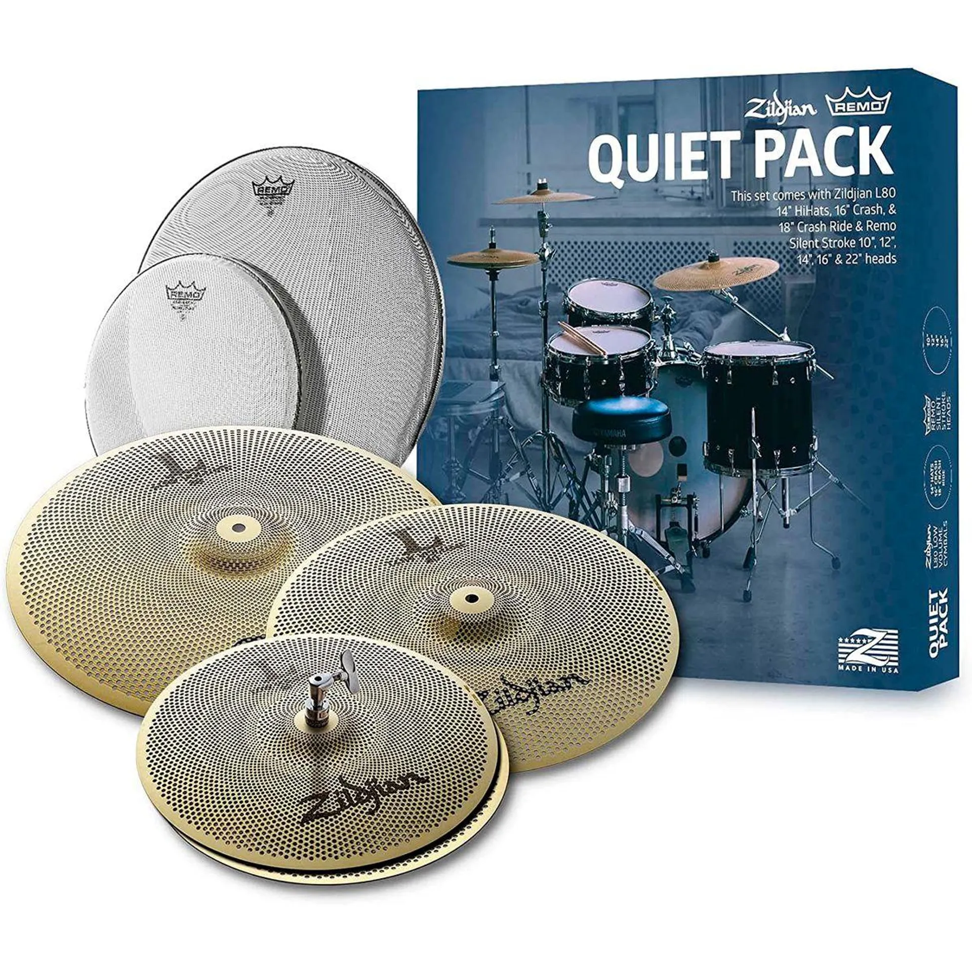 Pack de platillos Zildjian LV468RH con parches Remo Silent Strokes