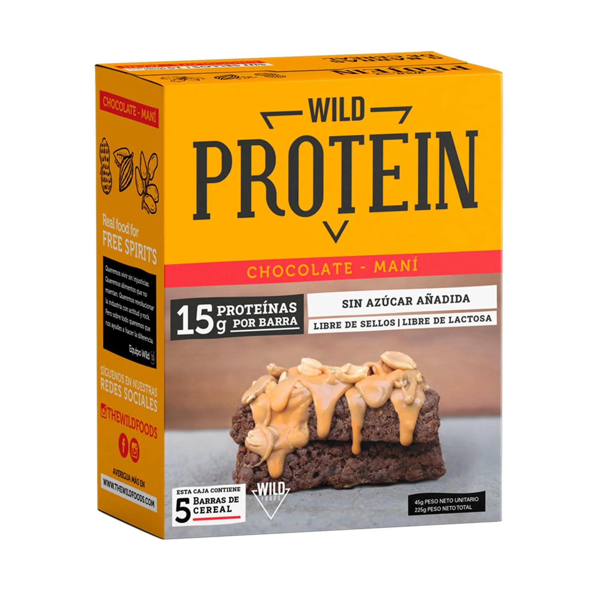 Barra proteína Wild Protein chocolate maní 5 unid. 45 g c/u