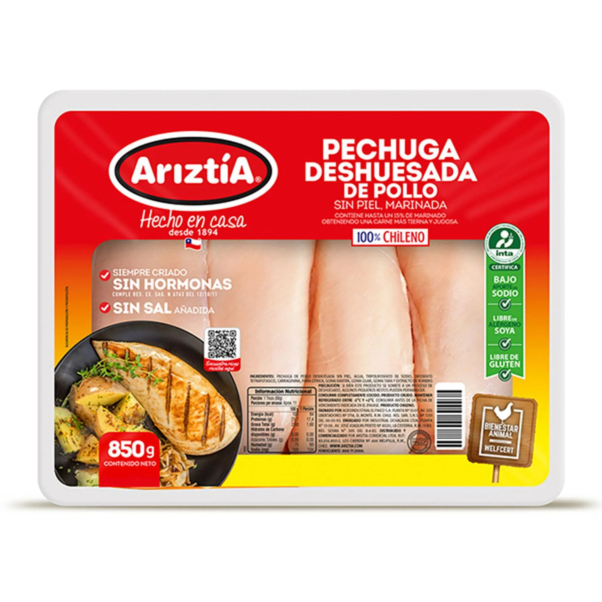 Pechuga deshuesada de pollo sin piel 850 g