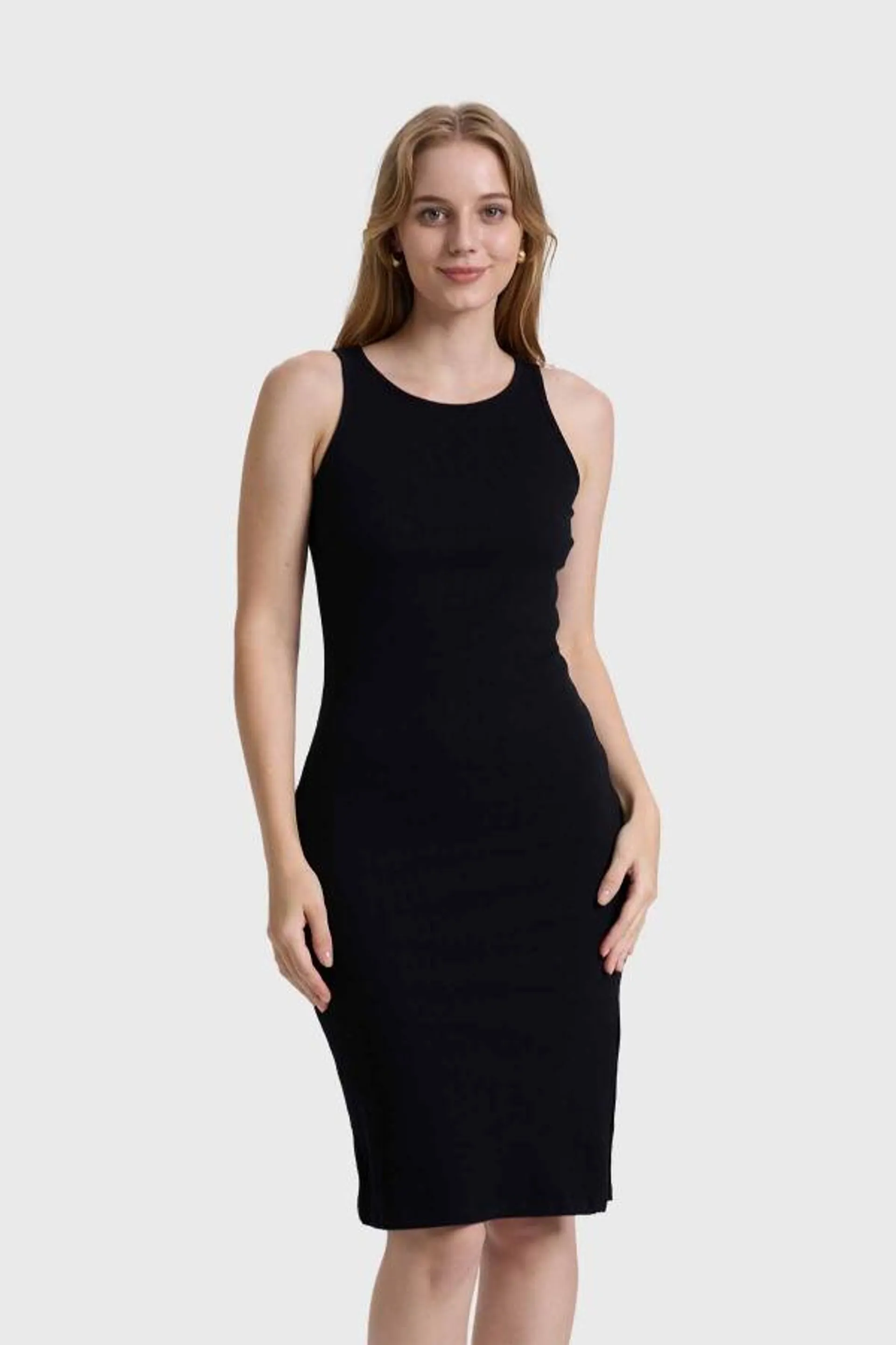 Vestido mujer halter midi negro