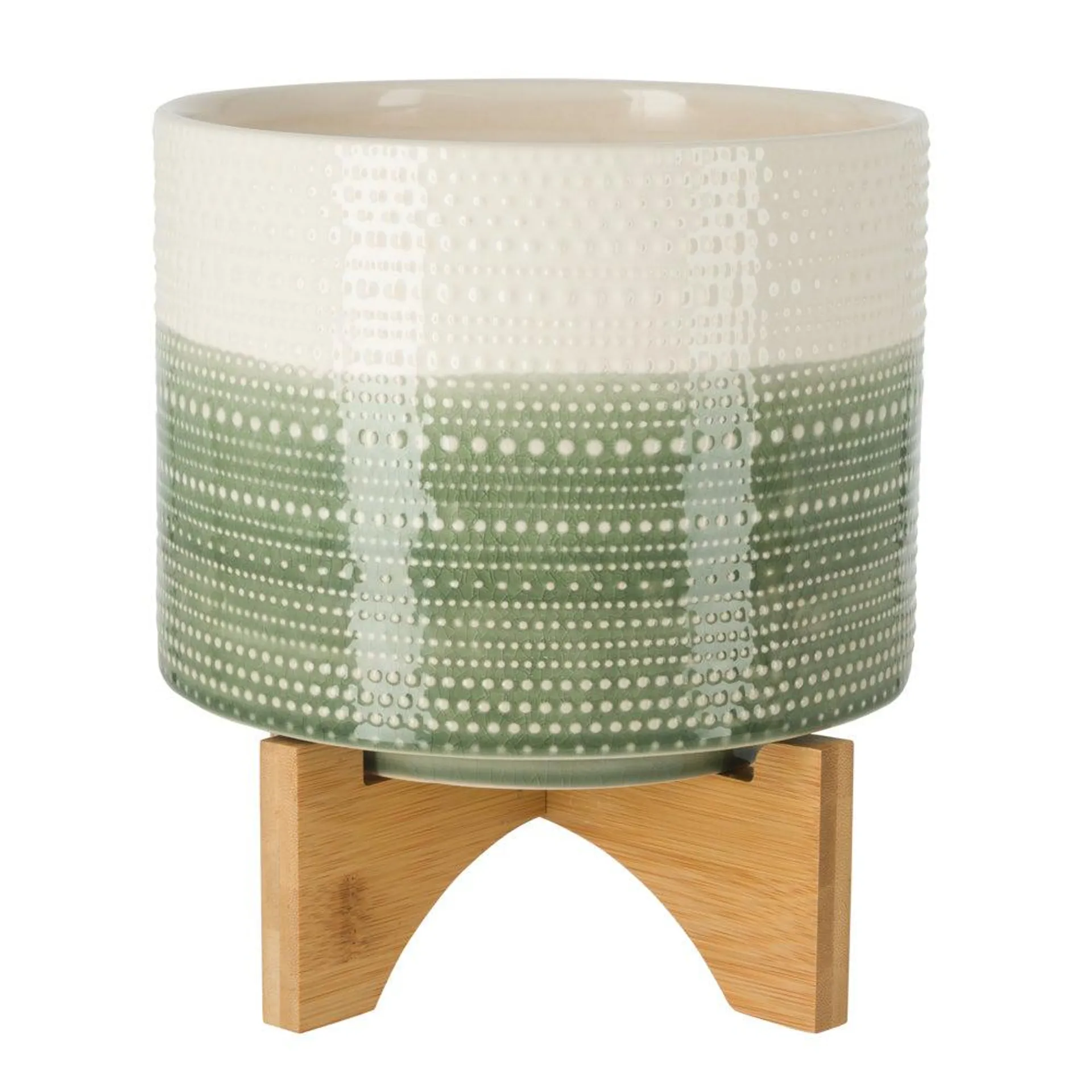 Maceta de cerámica con base de bambú 21x17 cm