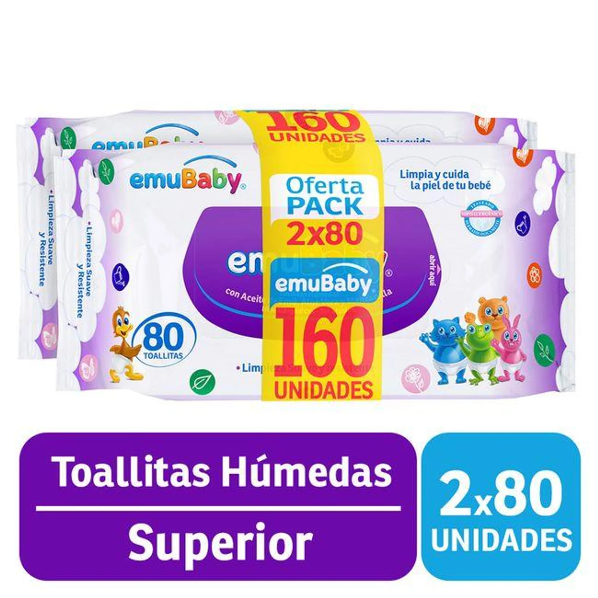 Toallas Húmedas Emuwipes 2 Paquetes de 80 un.