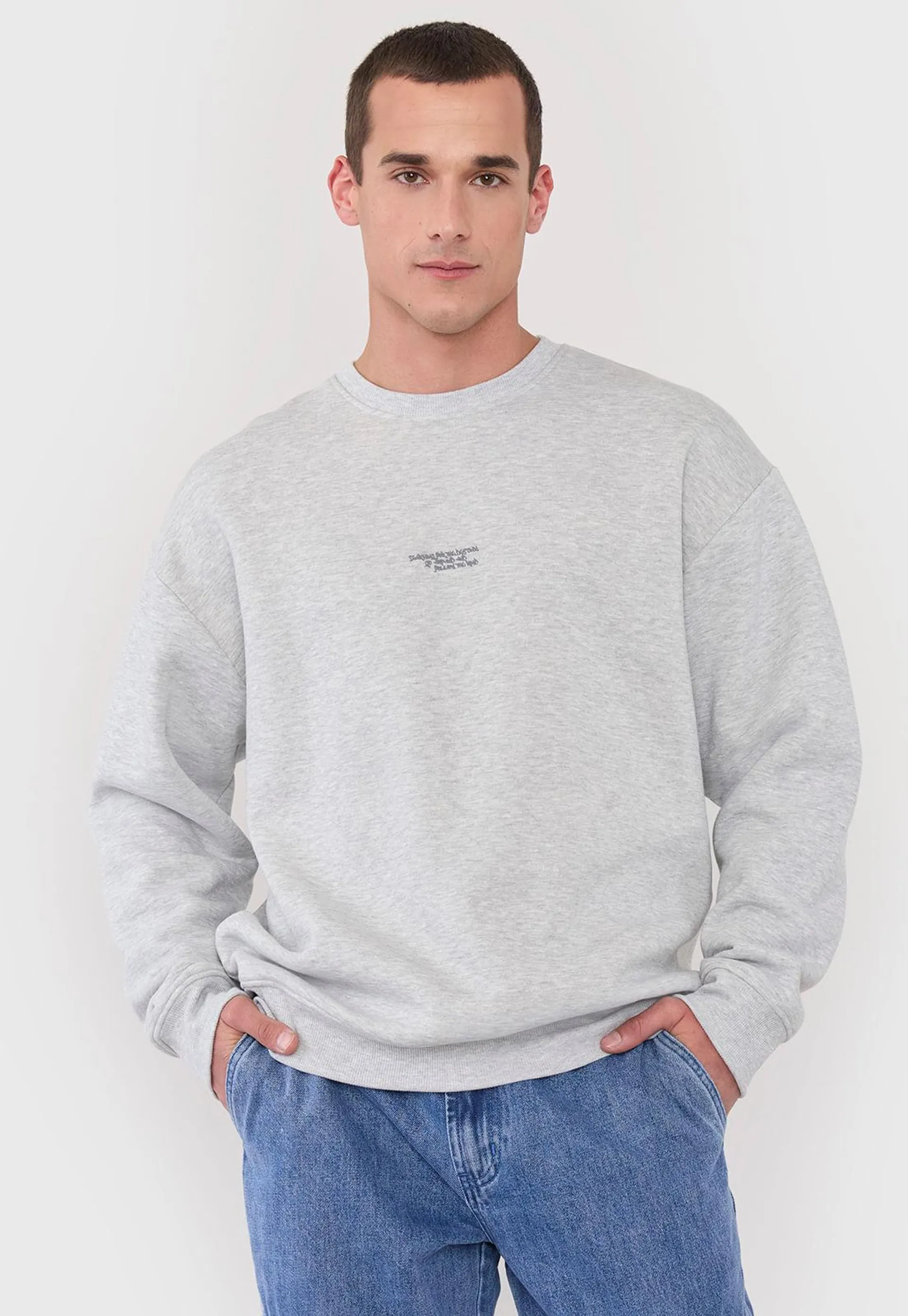 Polerón Hombre R-Neck Liso Gris Claro