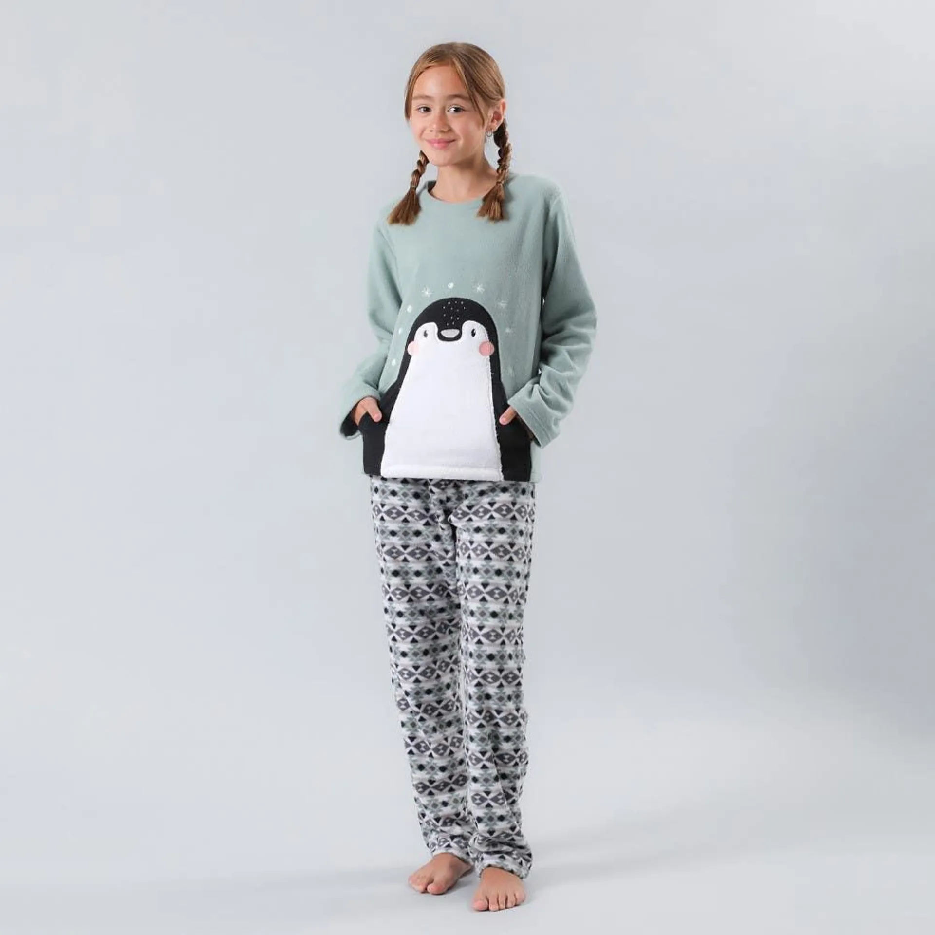 Pijama Polera Manga Larga + Pantalón Recto