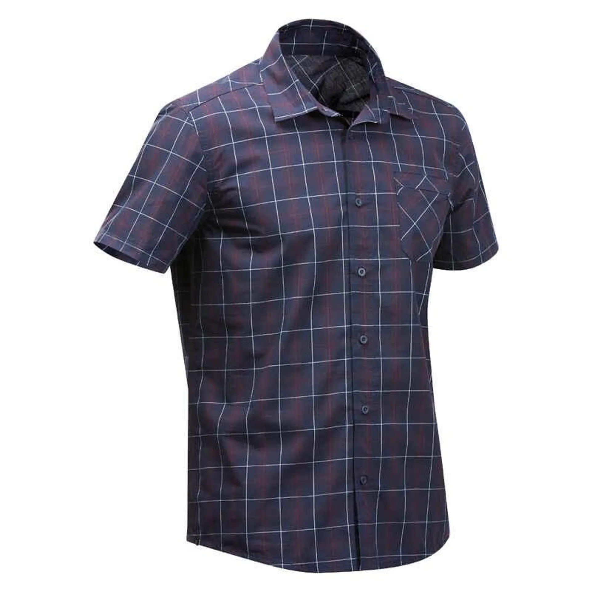 CAMISA MANGA CORTA TREKKING VIAJE HOMBRE TRAVEL100 AZUL