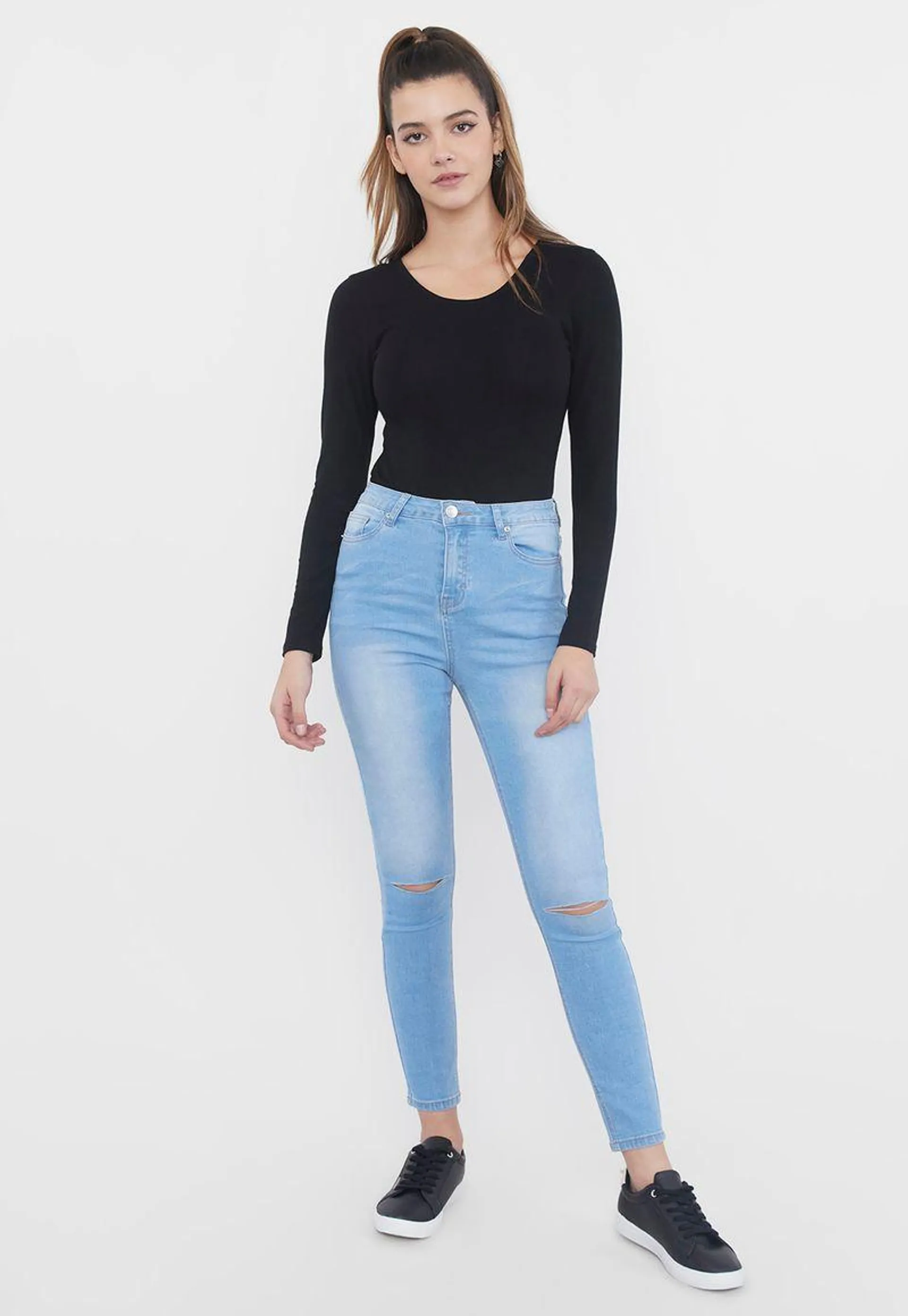 Jeans Mujer Skinny Azul Claro Destroyed