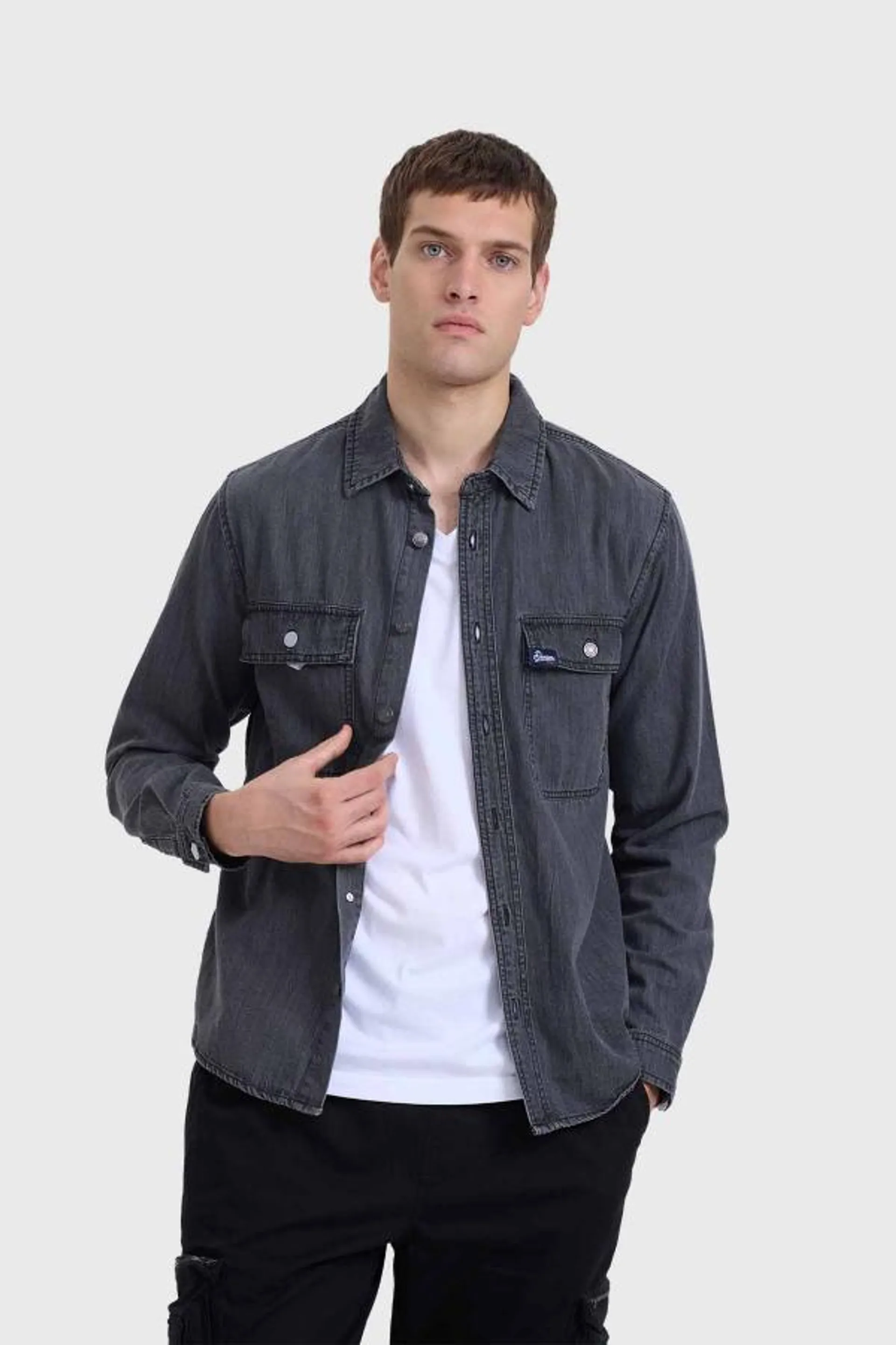 Camisa hombre overshirt denim negro