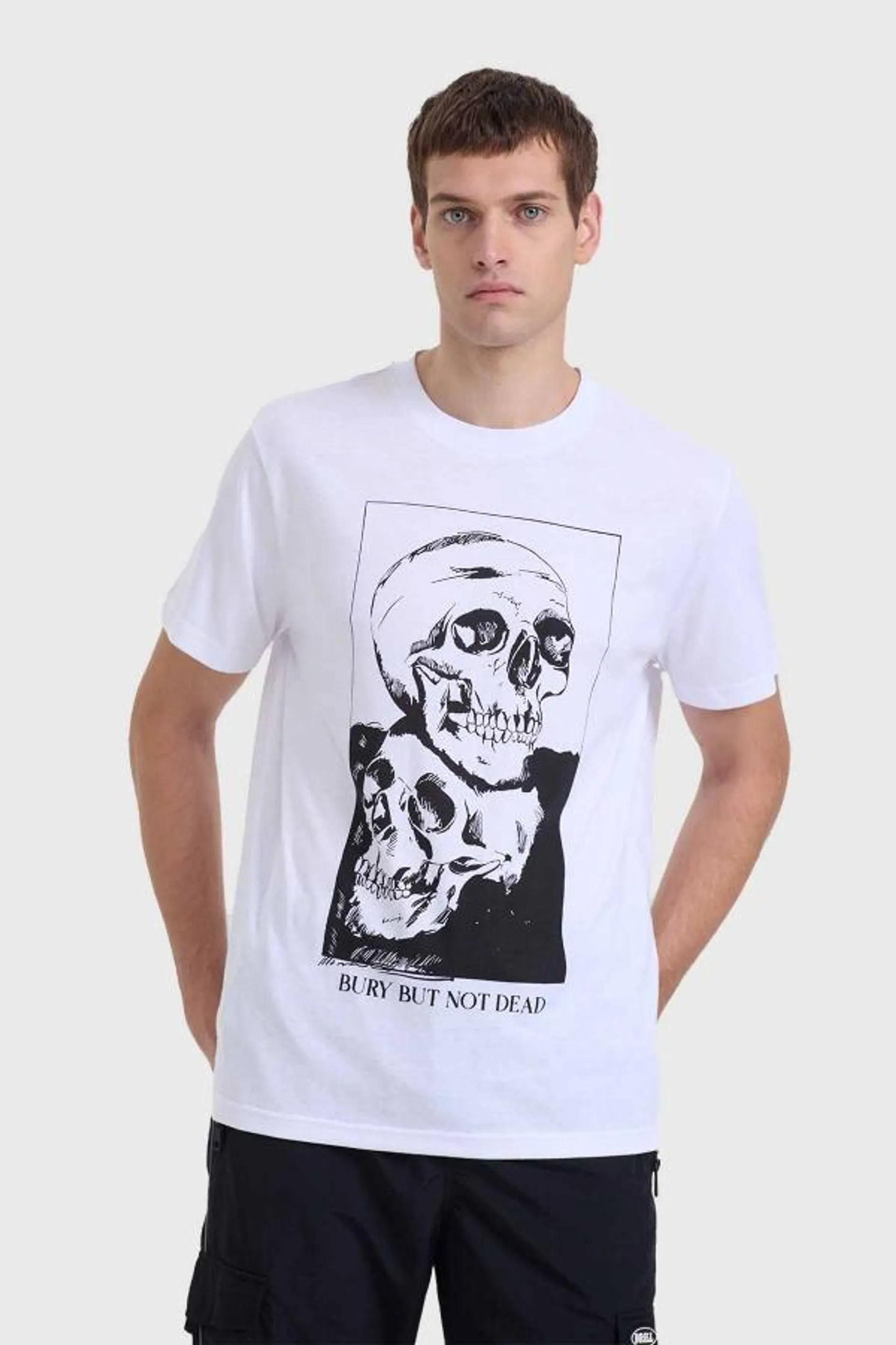 Polera hombre skull print blanco