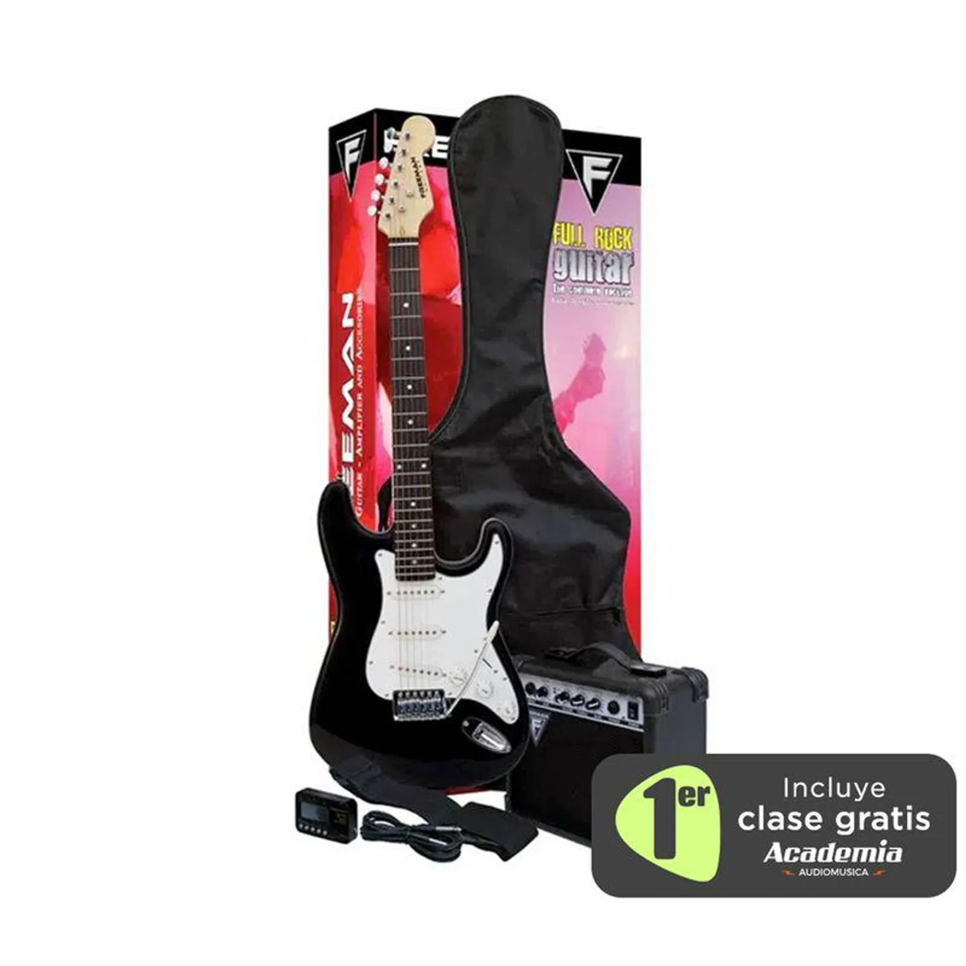 Pack de guitarra eléctrica Freeman Full Rock Stratocaster - Black