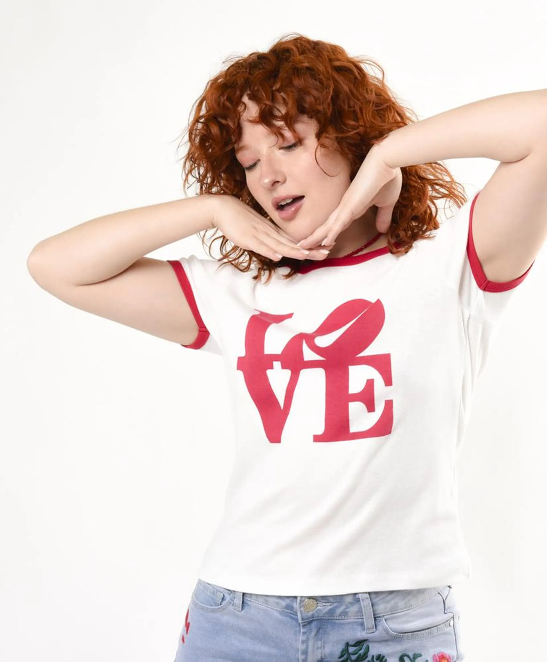 Polera mujer love bicolor