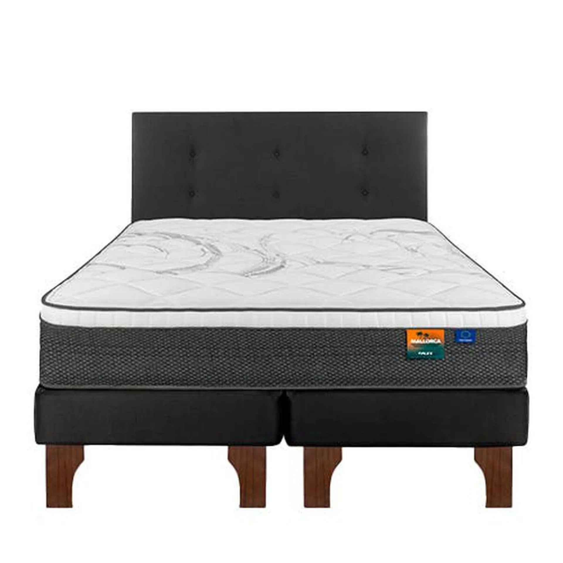 Cama Europea Flex Base Dividida 2 Plazas Mallorca + Respaldo Royal Negro