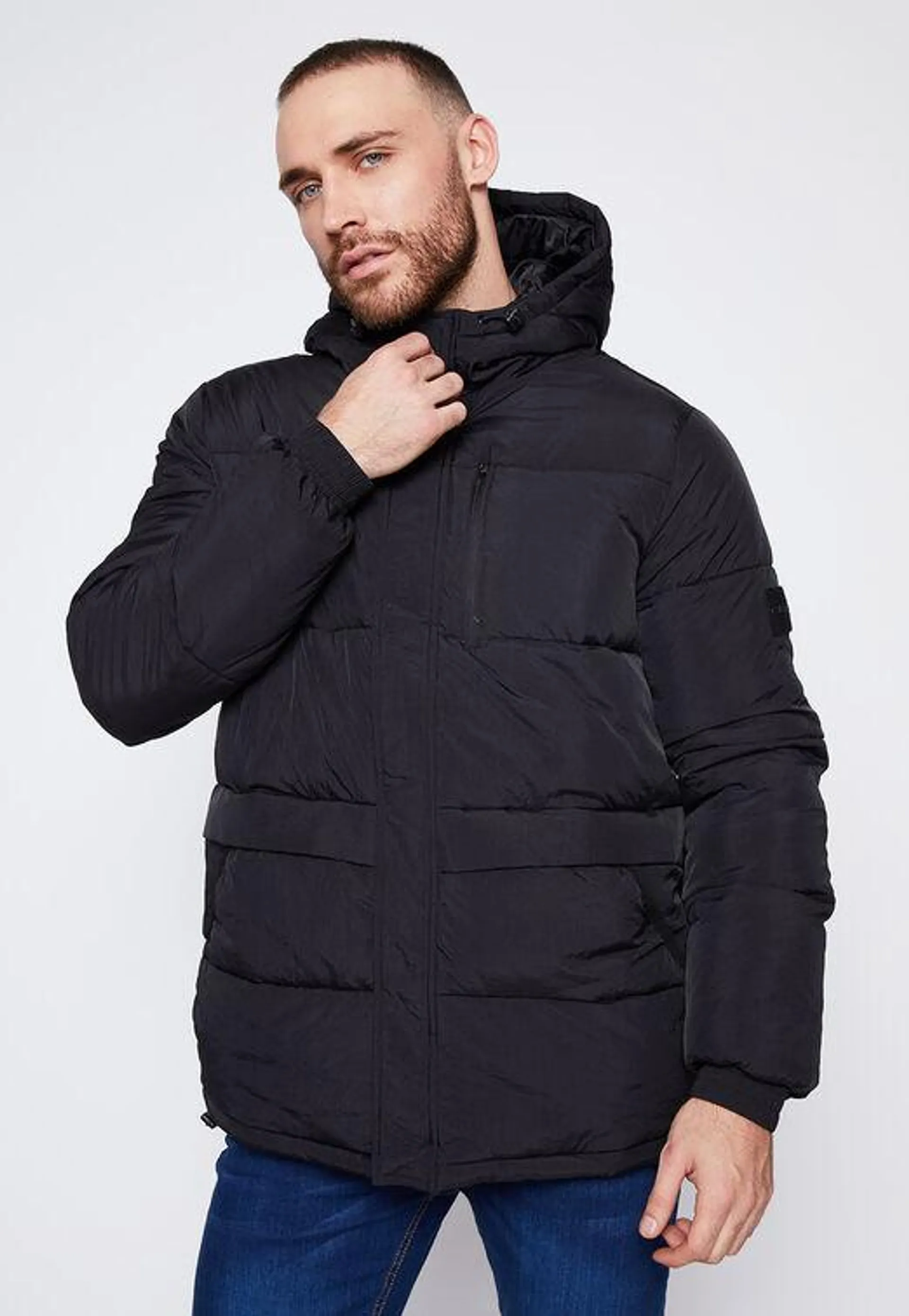 Parka Hombre Negro Con Gorro Solapa Family Shop