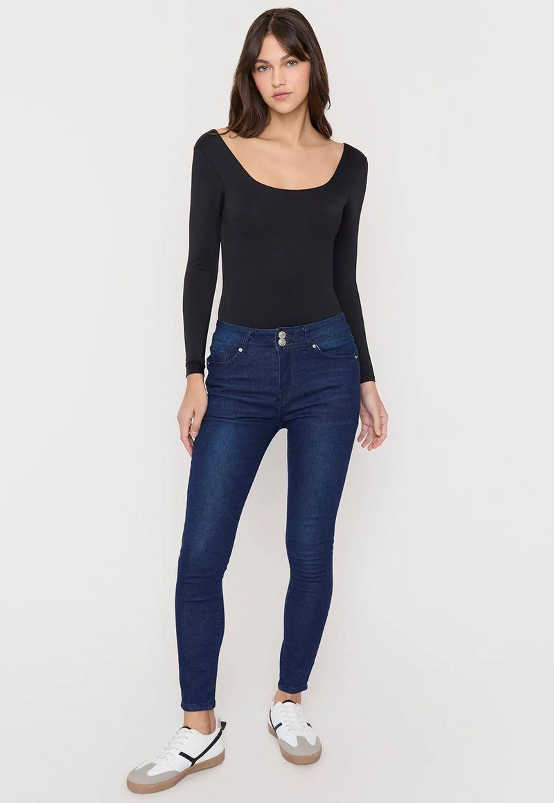 Jeans Mujer High Waist 2 Botones Azul O