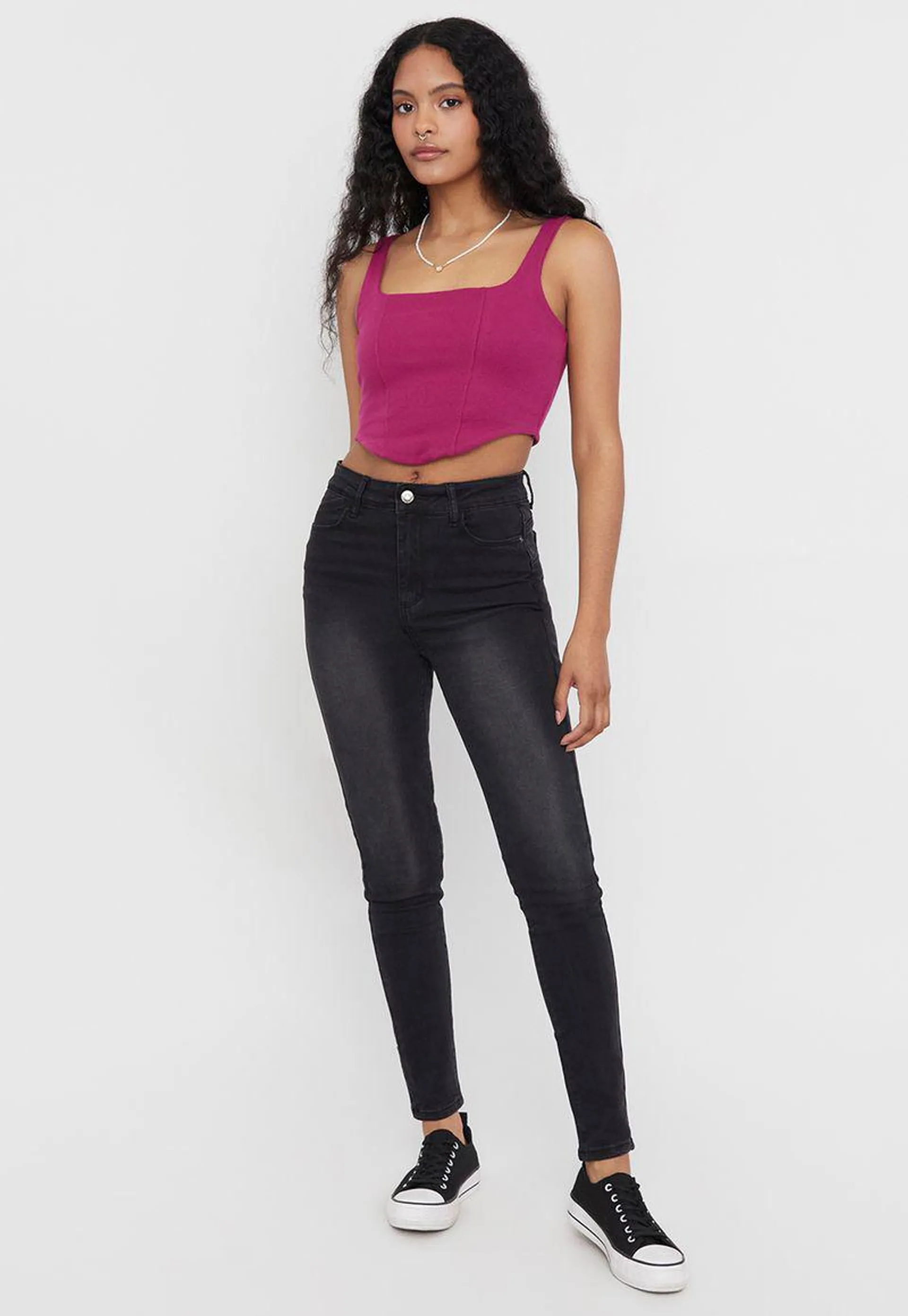 Jeans Mujer Skinny Básico Push Up Negro