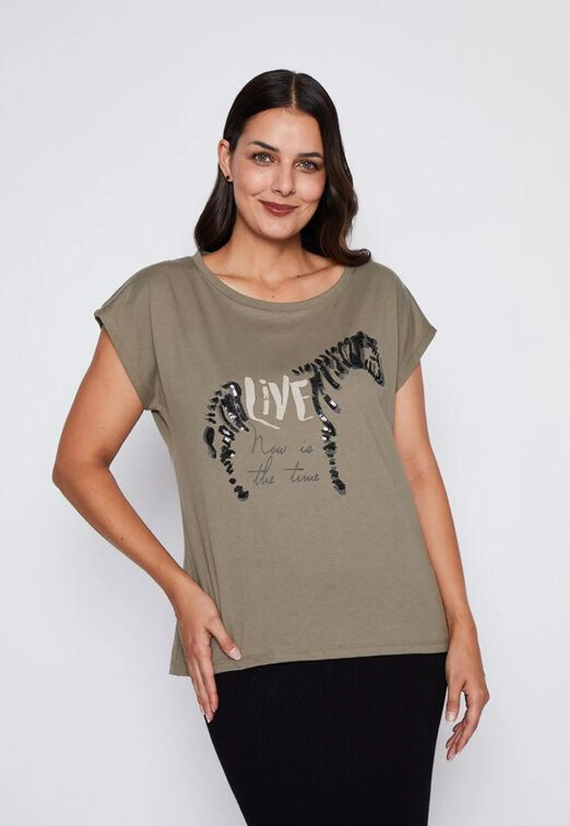 Polera Mujer Kaki Chic Estampado Family Shop