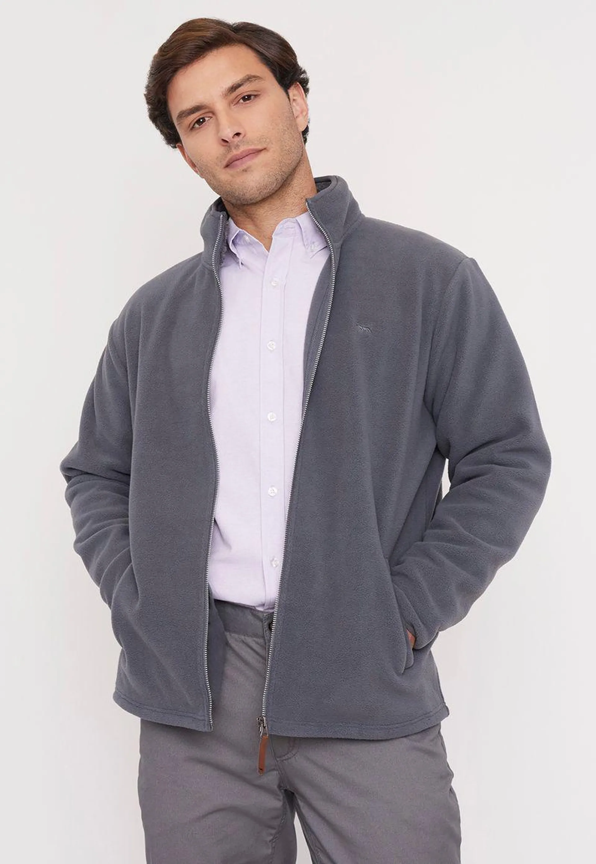 Polar Hombre Full Zipper Cuello Fleece Gris