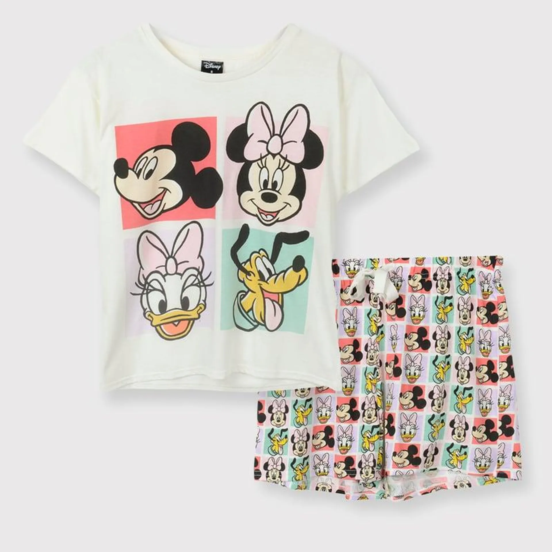 Pijama Corto Mujer Cuadros Minnie Beige Disney