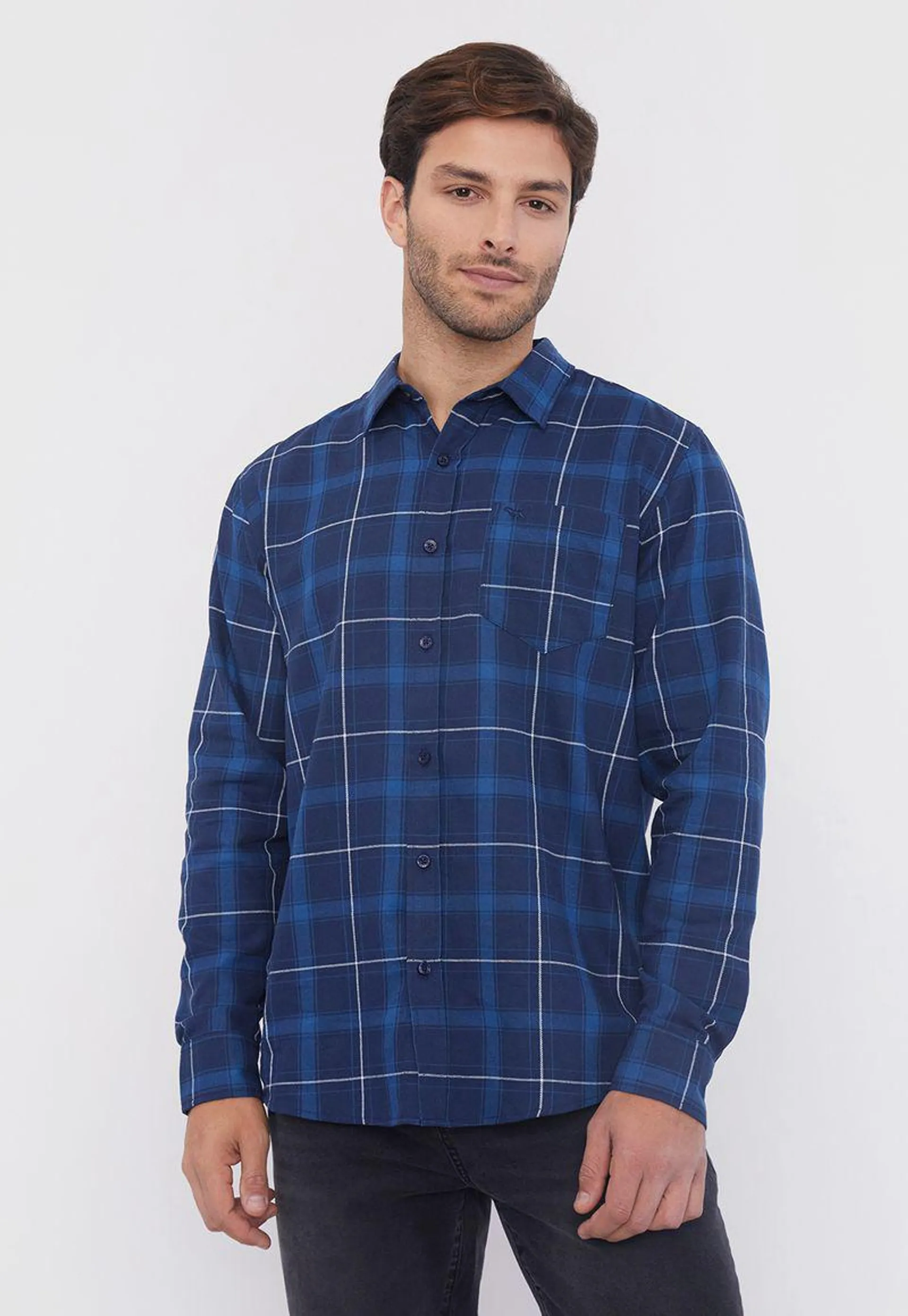 Camisa Hombre Escocesa M/L Navy