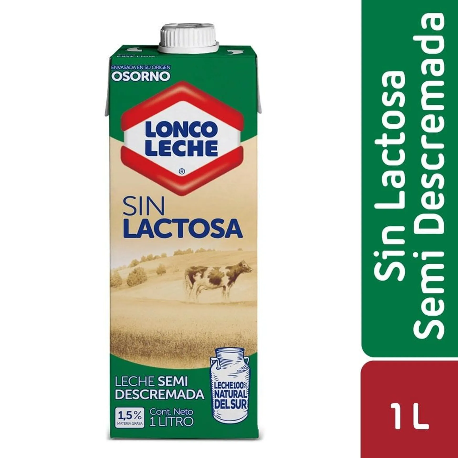 Leche semidescremada sin lactosa Loncoleche con tapa 1 L
