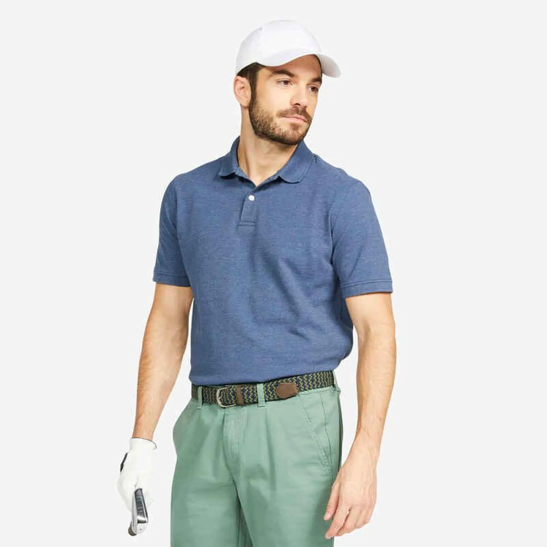 POLERA PIQUÉ GOLF MANGA CORTA HOMBRE MW500 AZUL PIZARRA