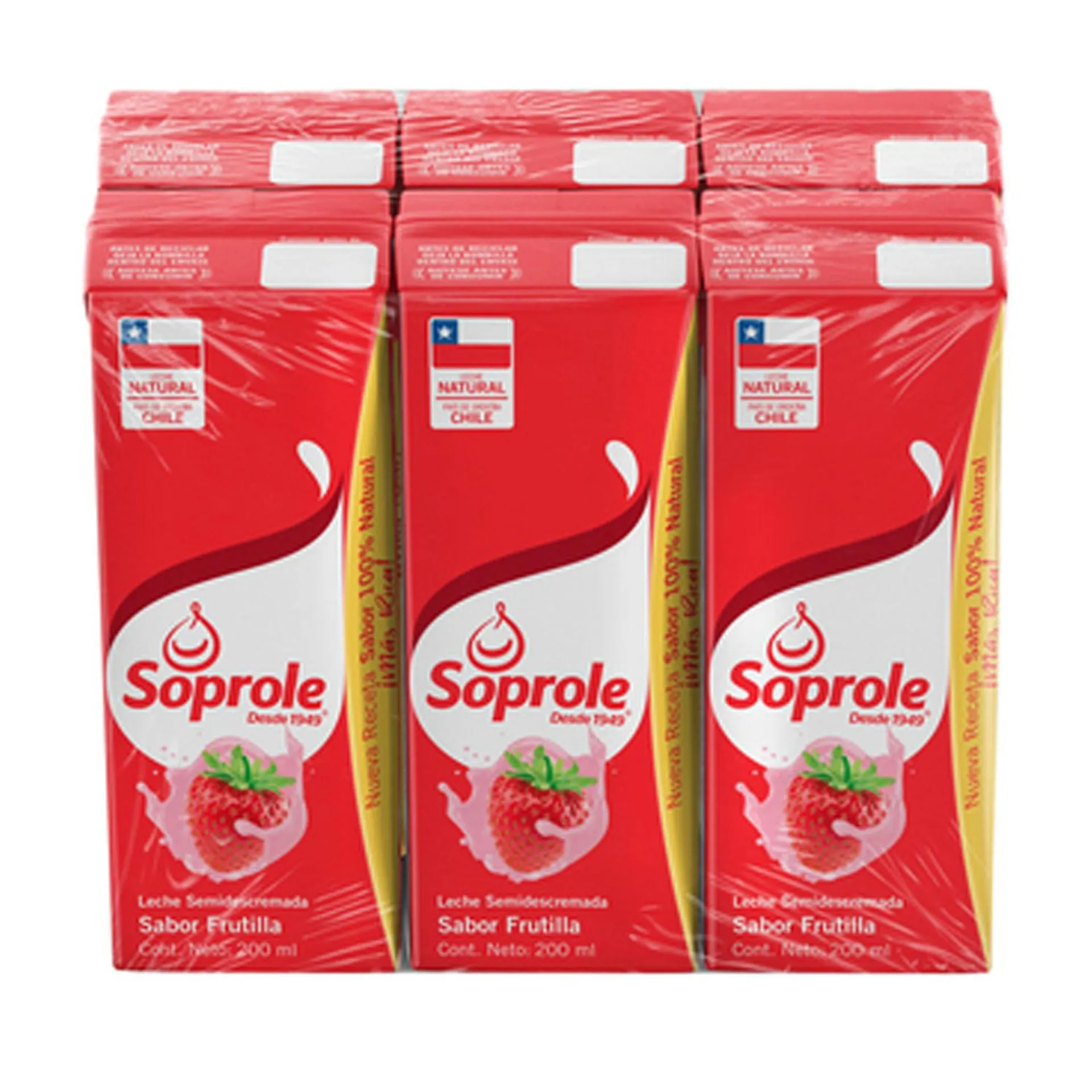 Pack 6 un. Leche semidescremada frutilla 200 ml