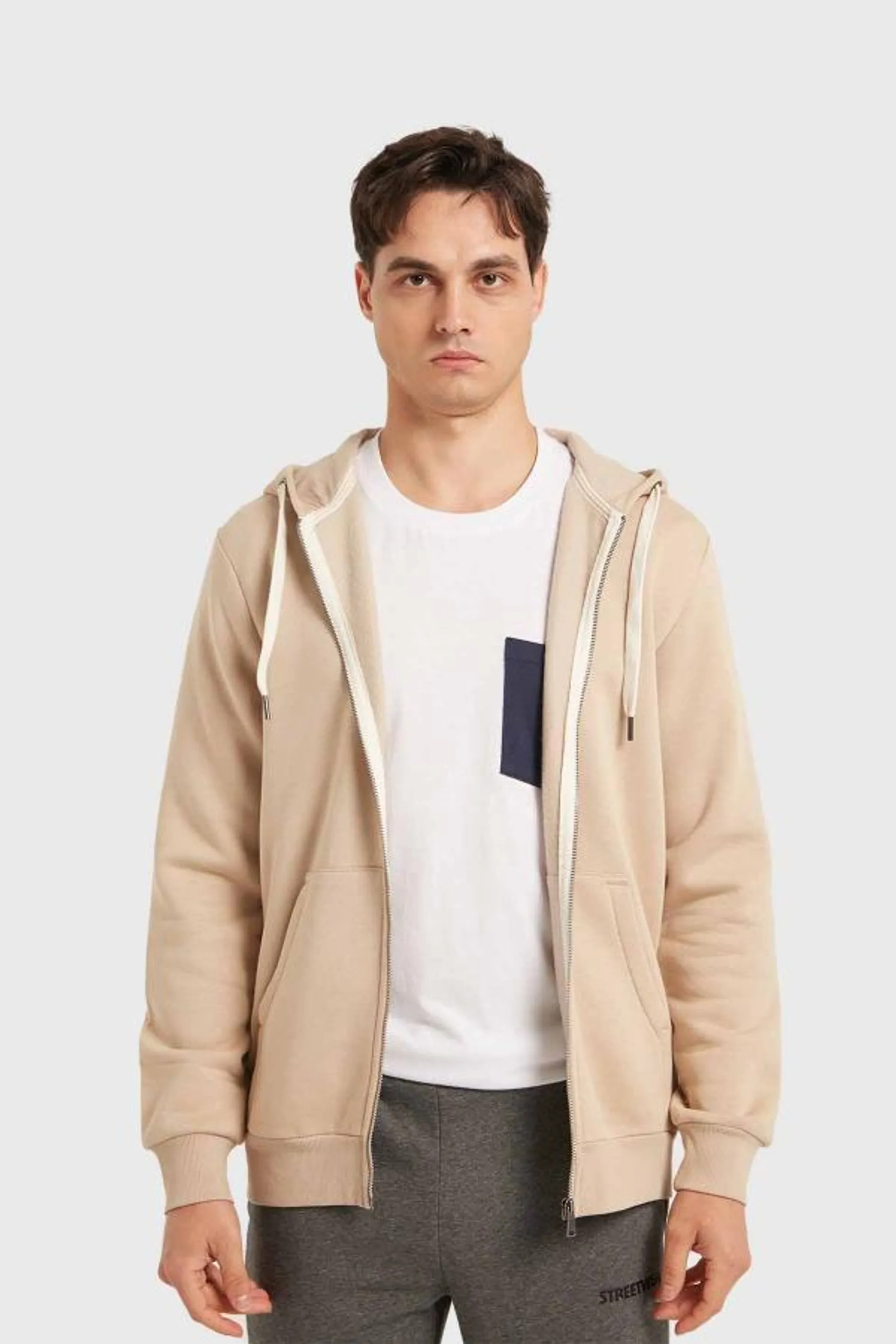 PolerÓn hombre hoodie bÁsico full beige