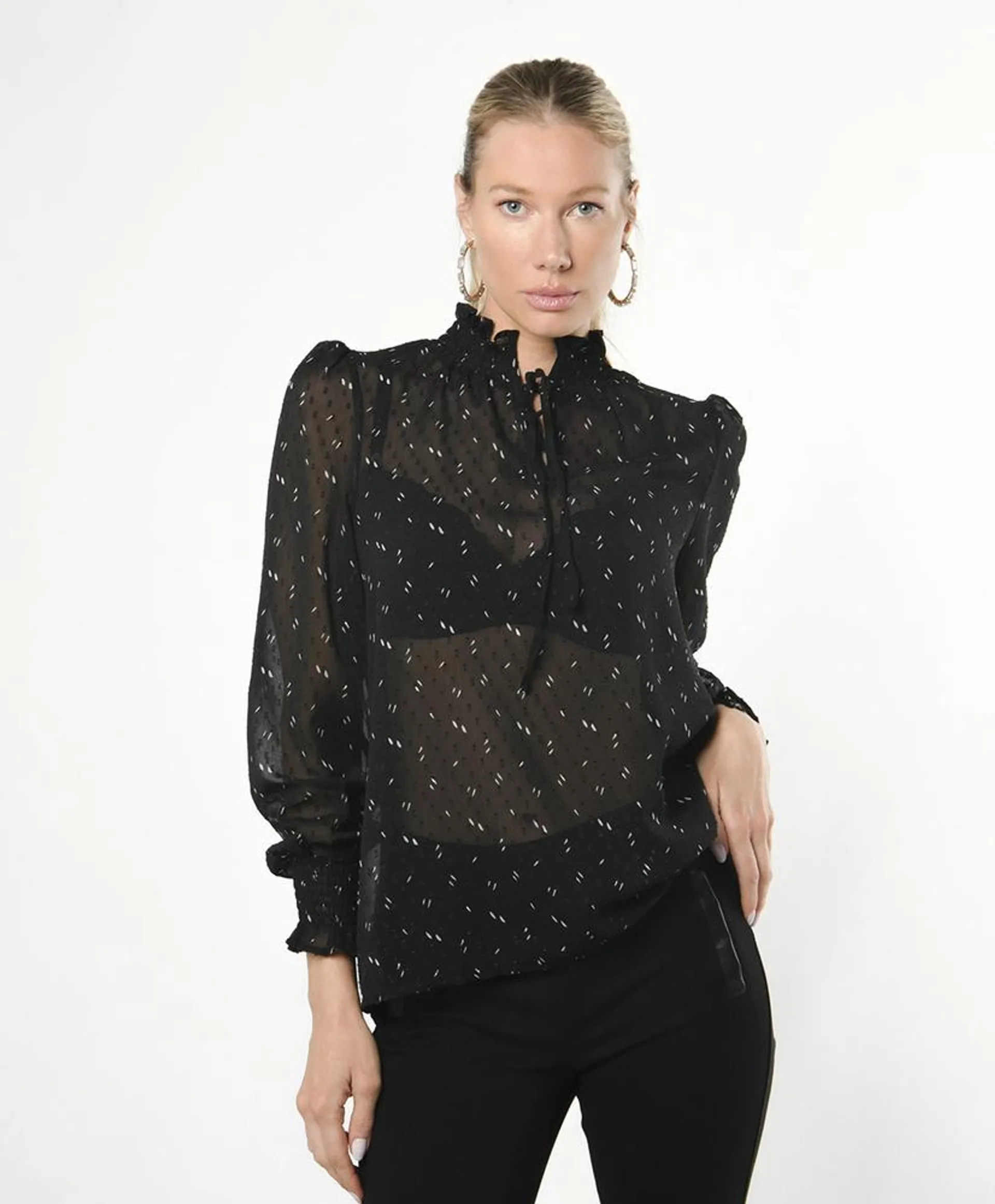 Blusa mujer transparente lazo en cuello