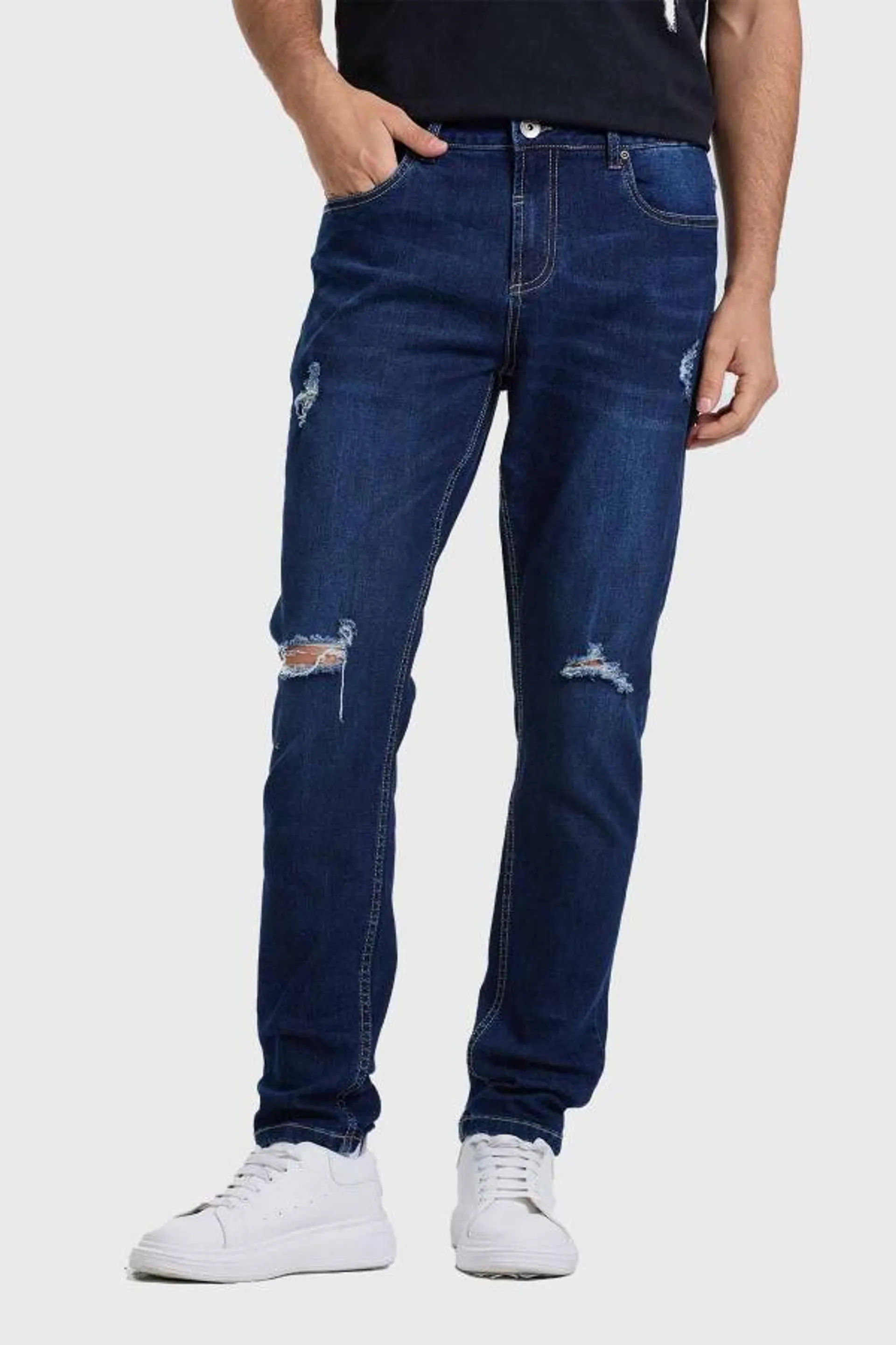 Jeans hombre skinny destroyed azul