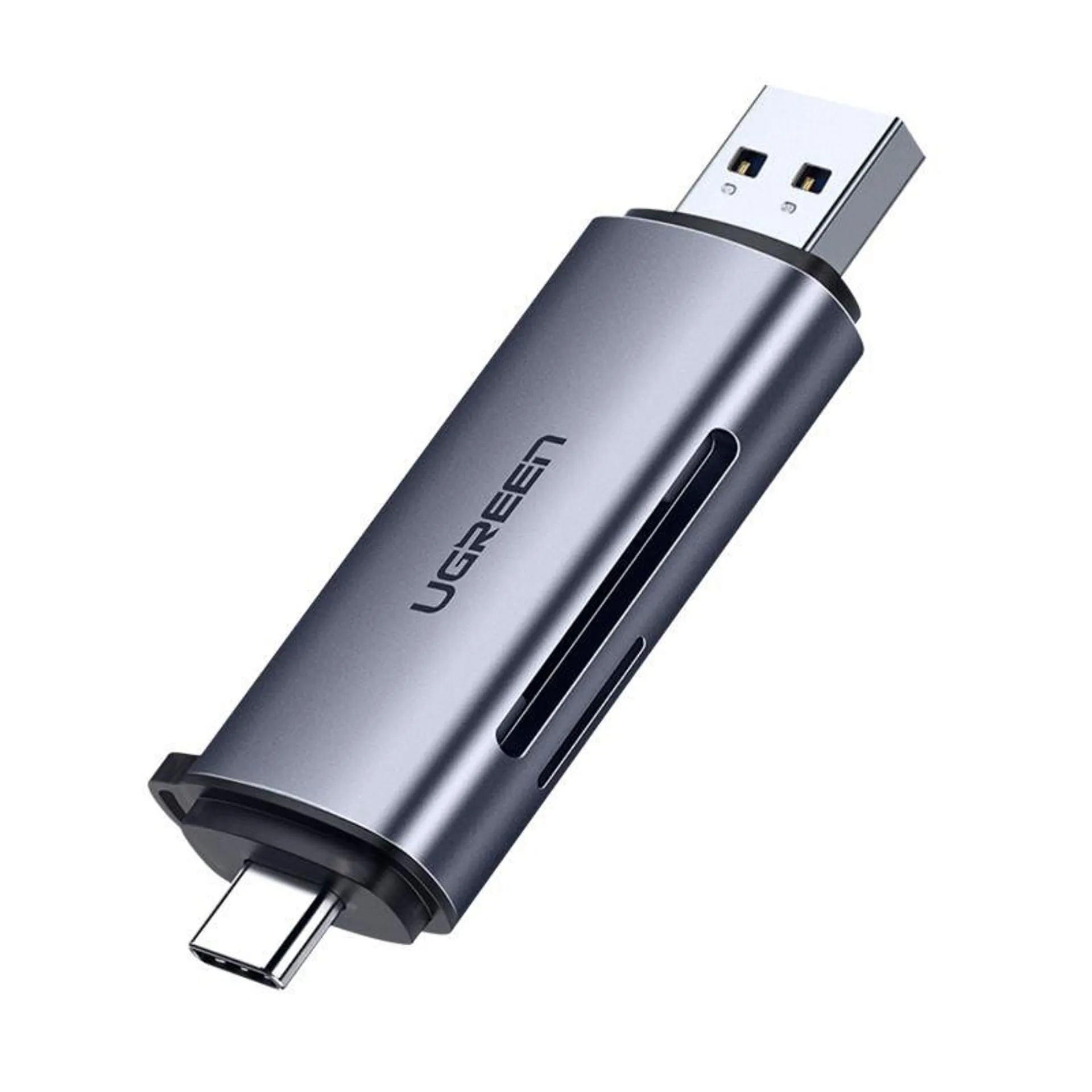 UGREEN LECTOR 2EN1 MULTI-TARJETA MEMORIA DUAL USB-A 3.0/USB-C 3.1 (SD/MICROSD) ALUMINIO SILVER CM185