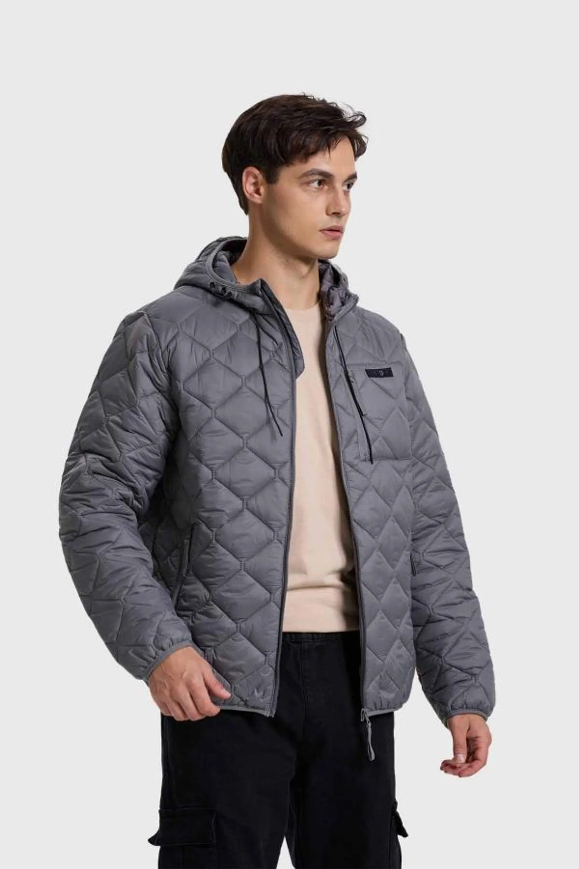 Parka hombre full zipper con bolsillo gris