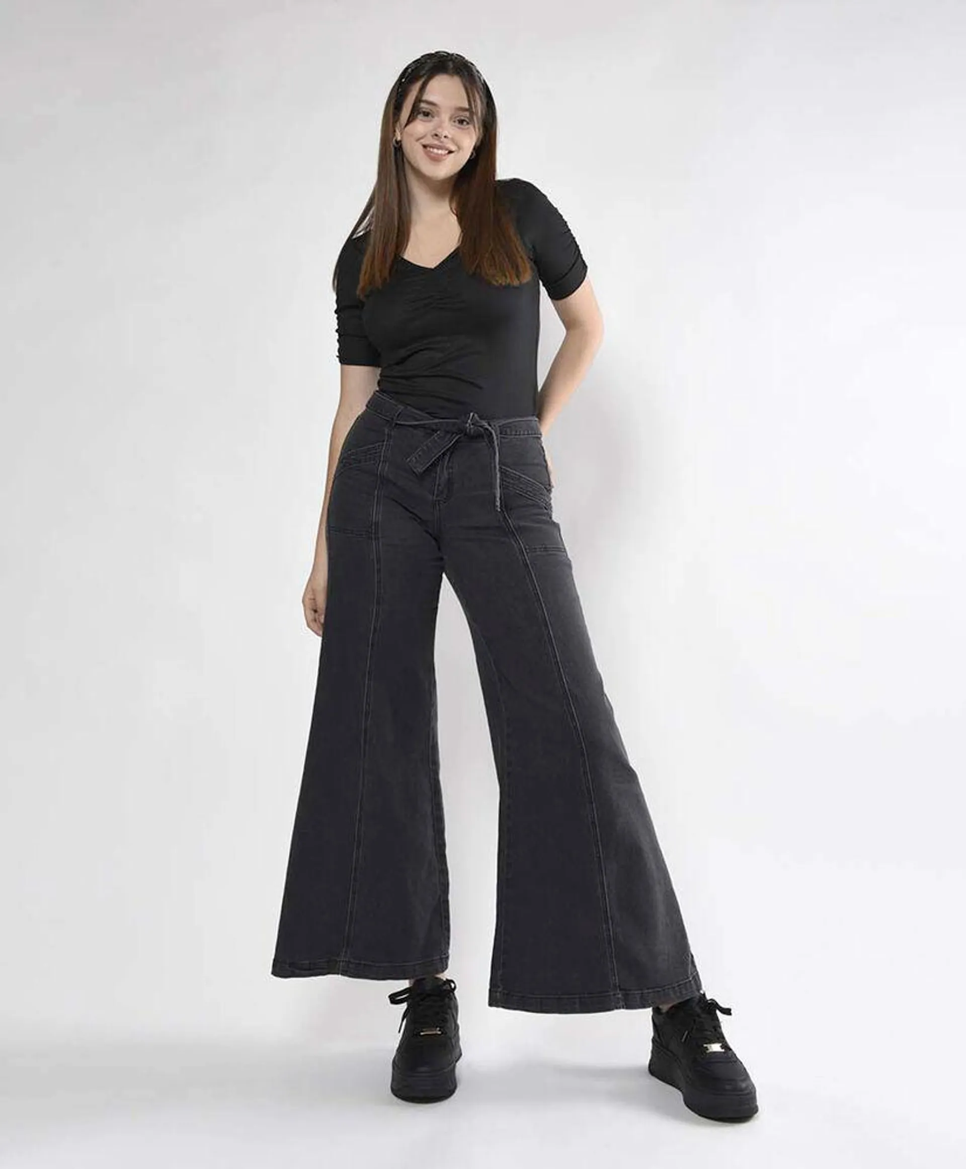 Jeans mujer costuras verticales wide