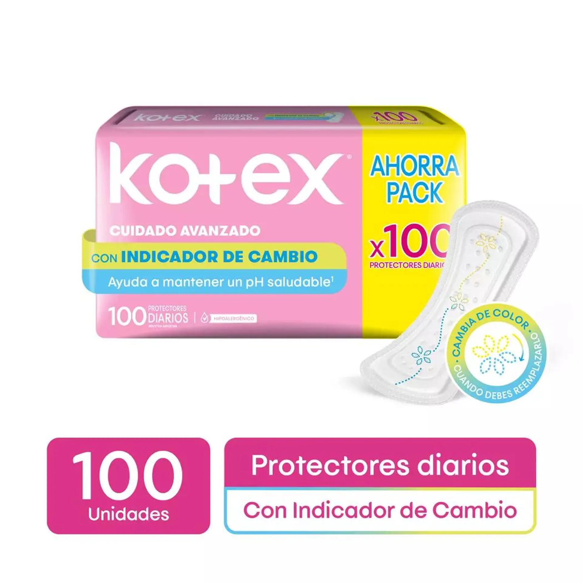 Protector Diario Kotex con Indicador de Cambio 100 Unidades