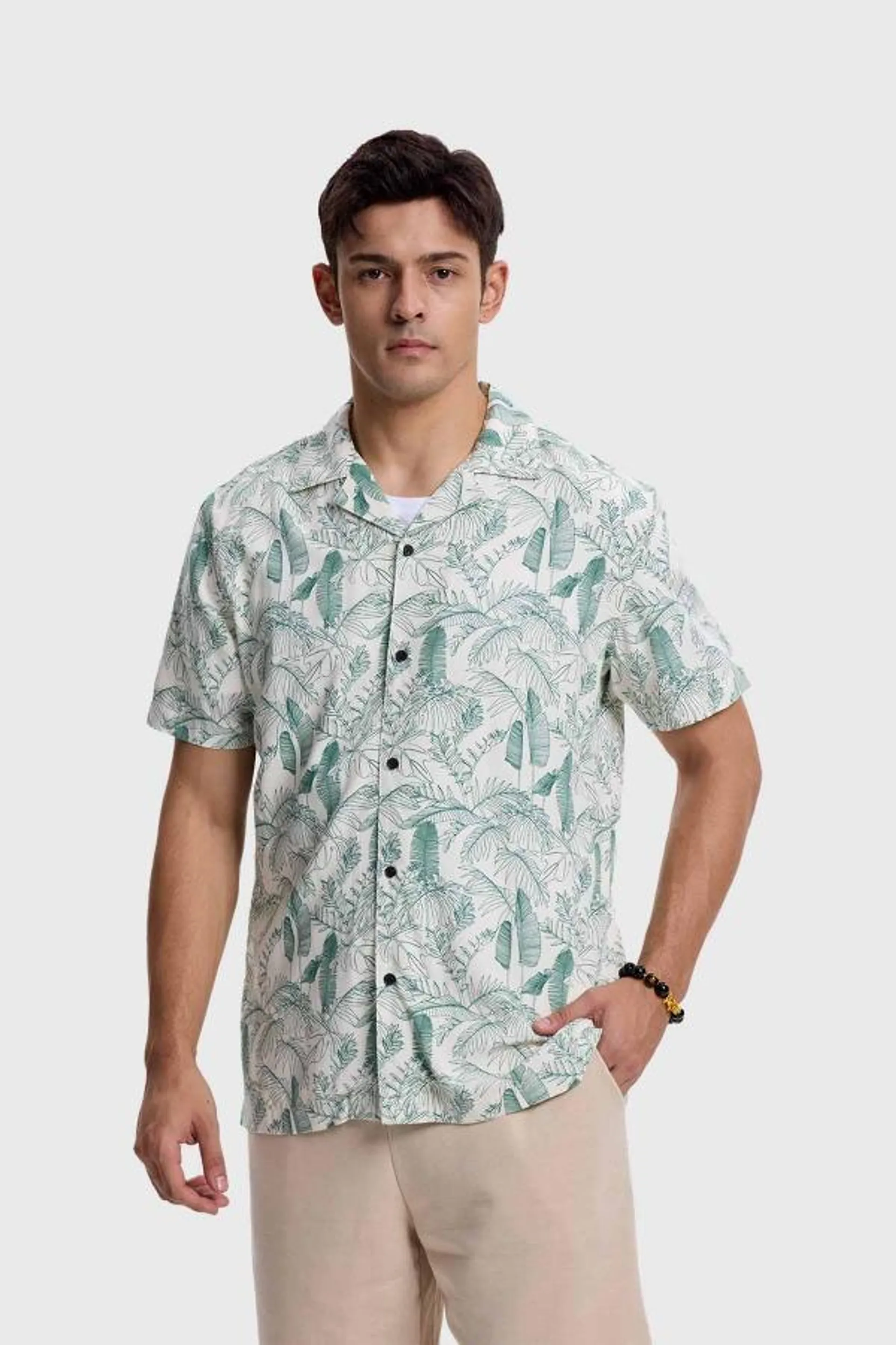 Camisa hombre diseÑo tropical beige