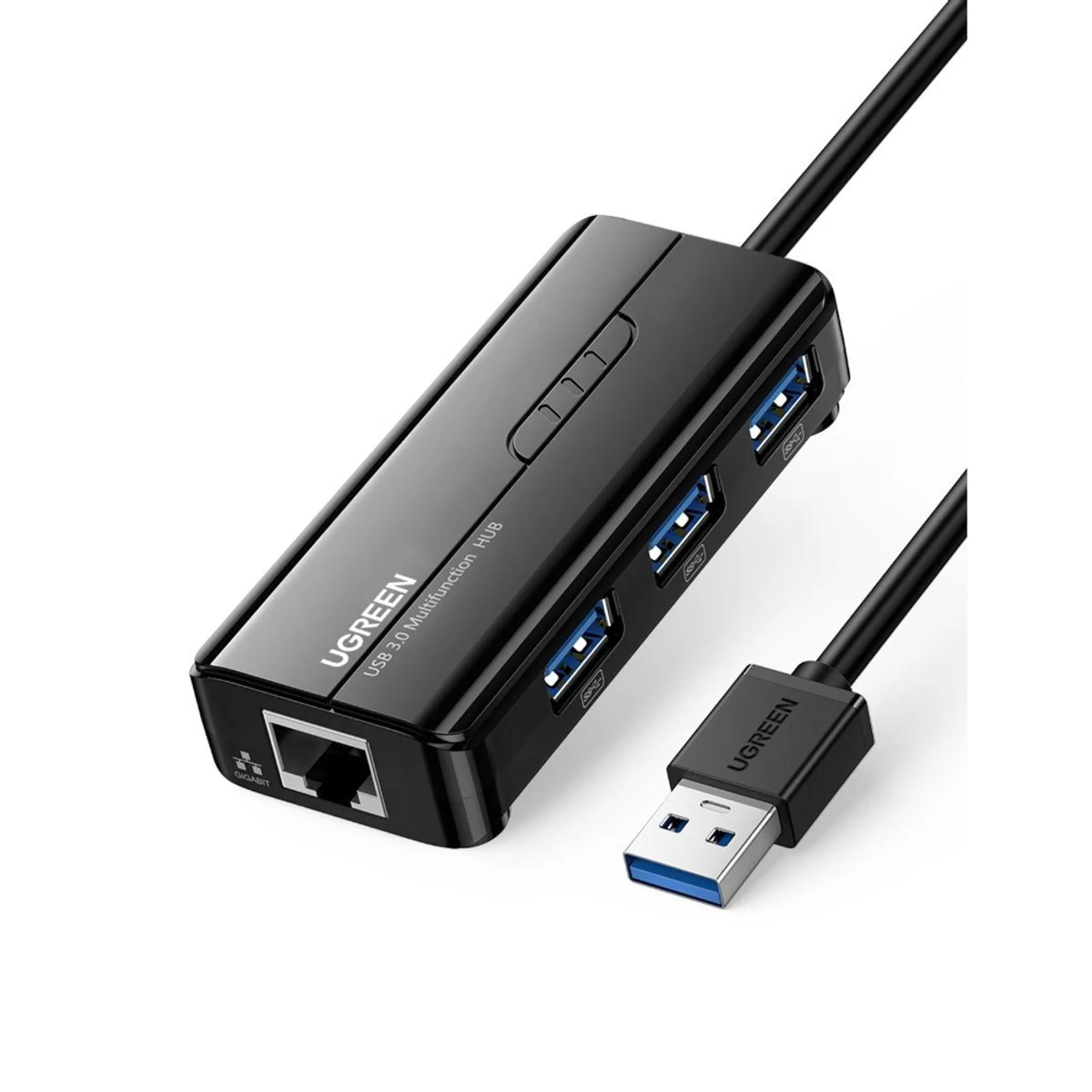 UGREEN ADAPTADOR USB-A MACHO A ETHERNET+ HUB 3 PUERTOS USB