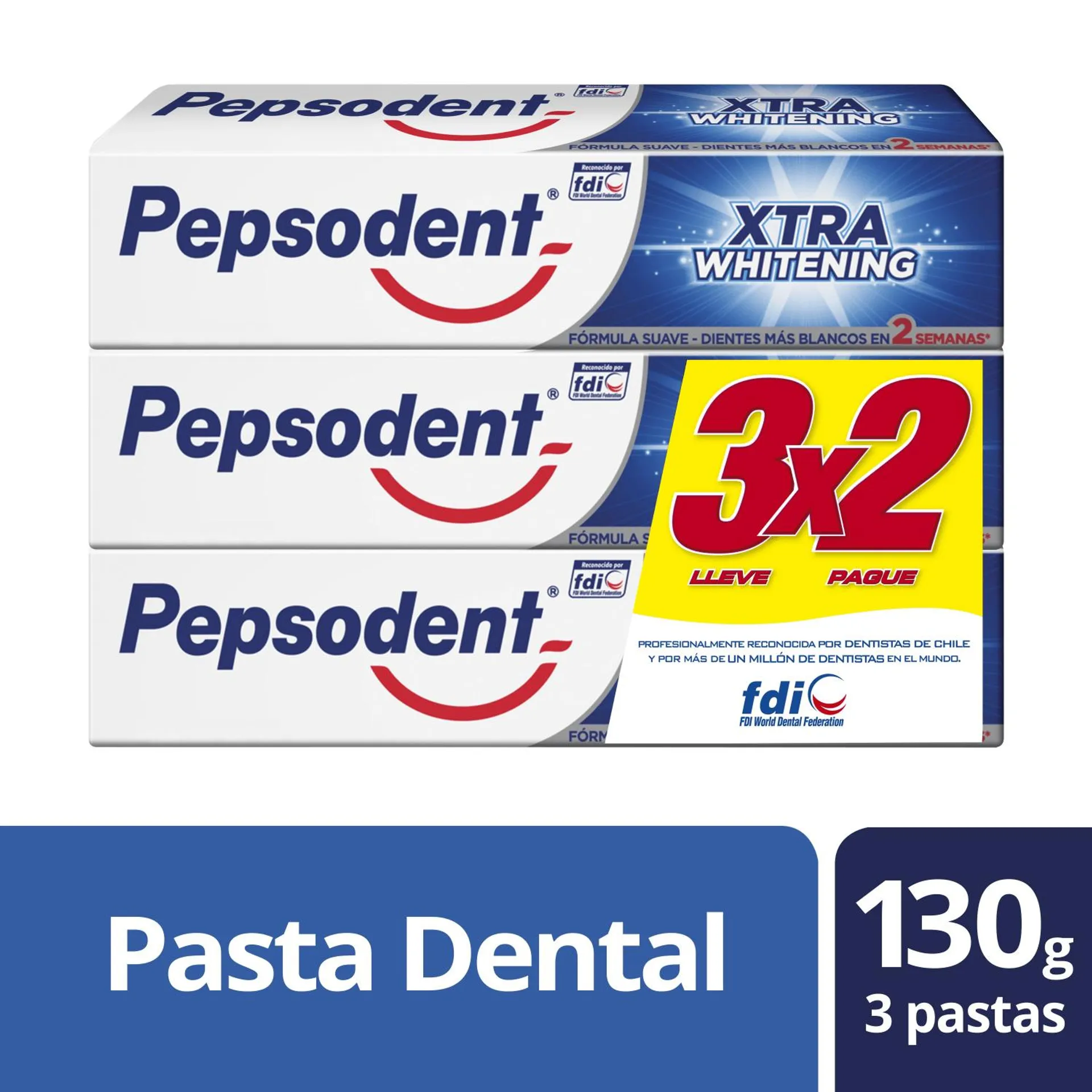 Pasta Dental Pepsodent Xtra Whitening 3 un. 130 g | Jumbo.cl