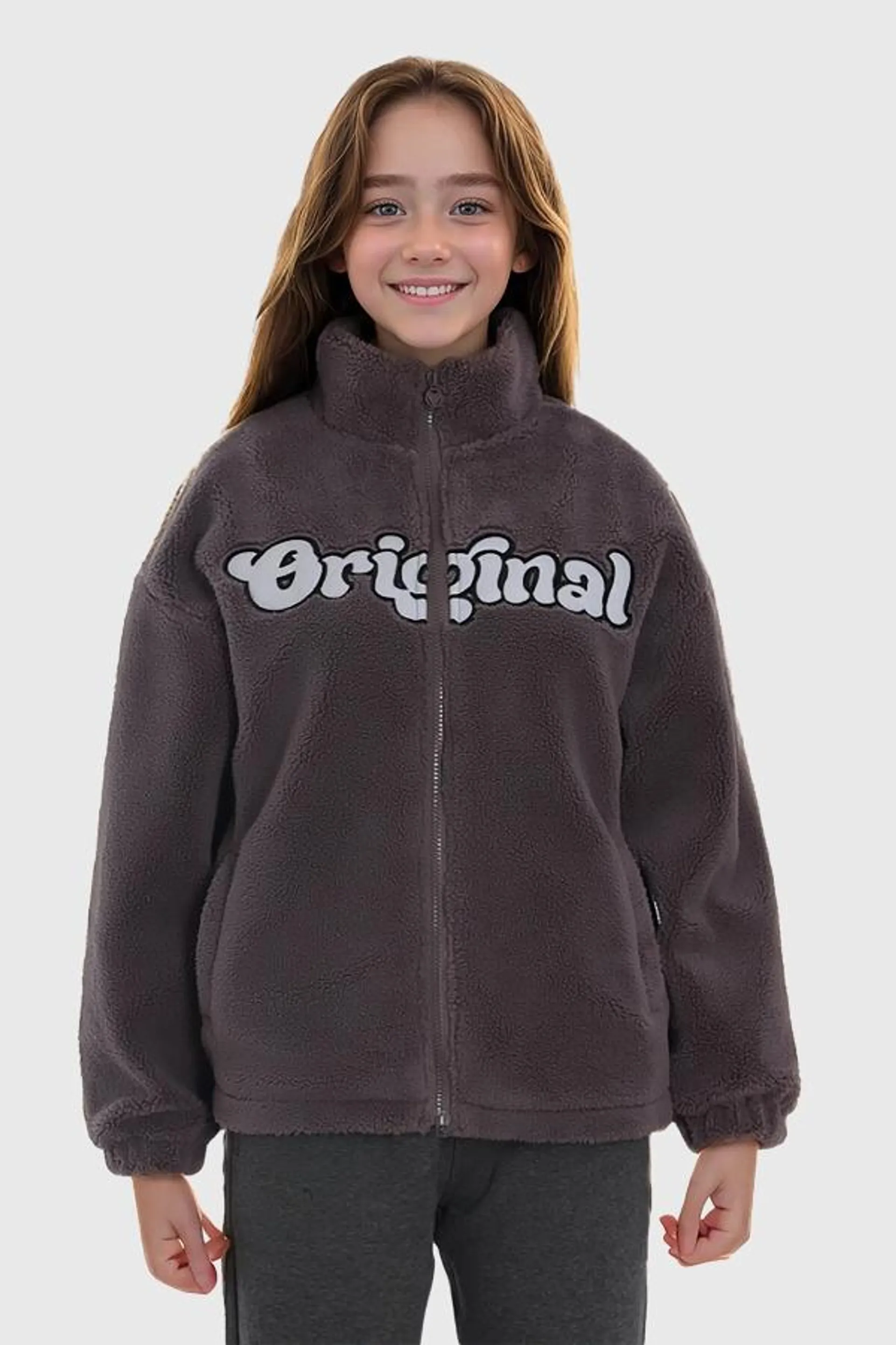 Polar niÑa full zipper oversize gris grafito