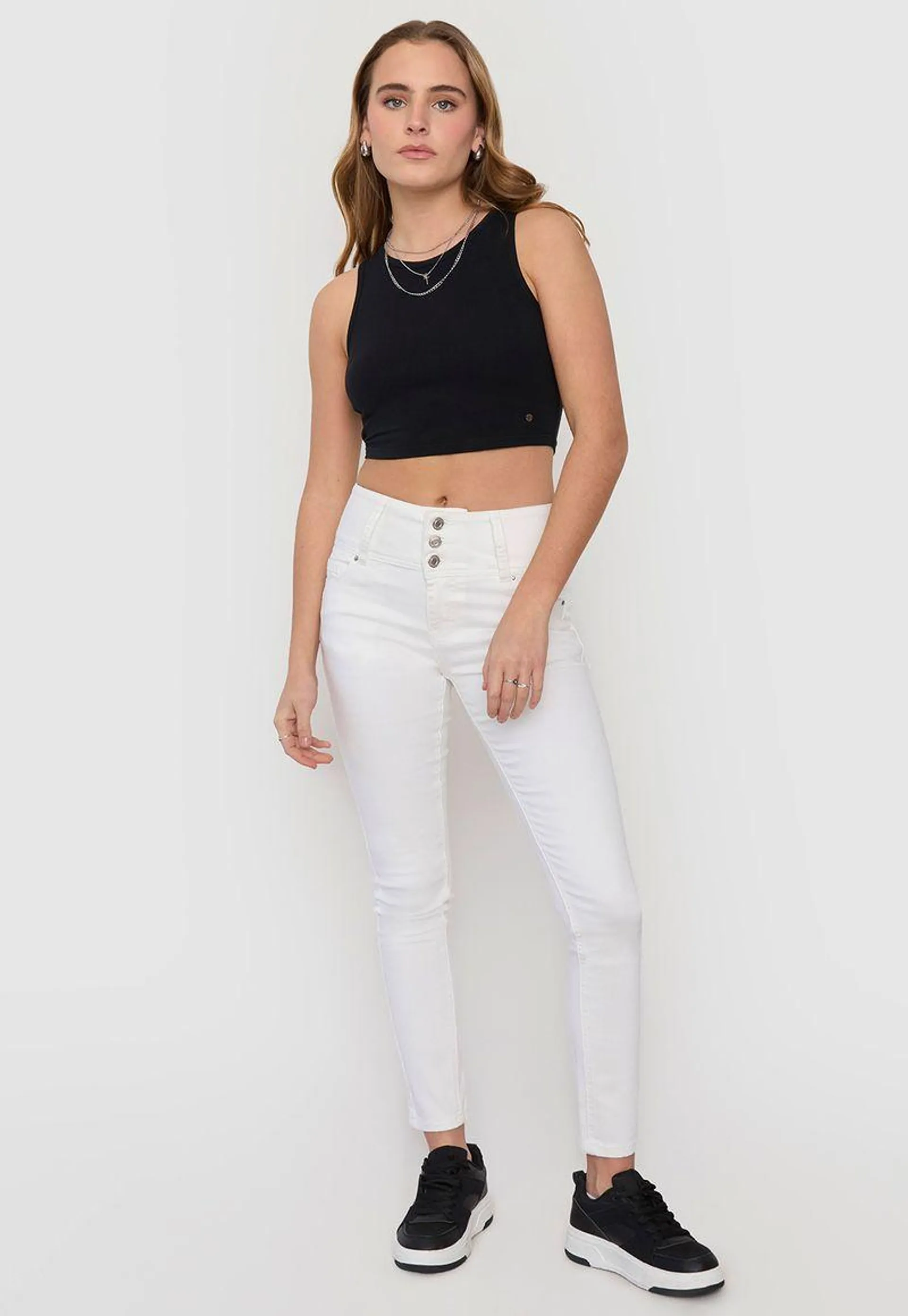 Jeans Mujer 3 Botones Color Blanco