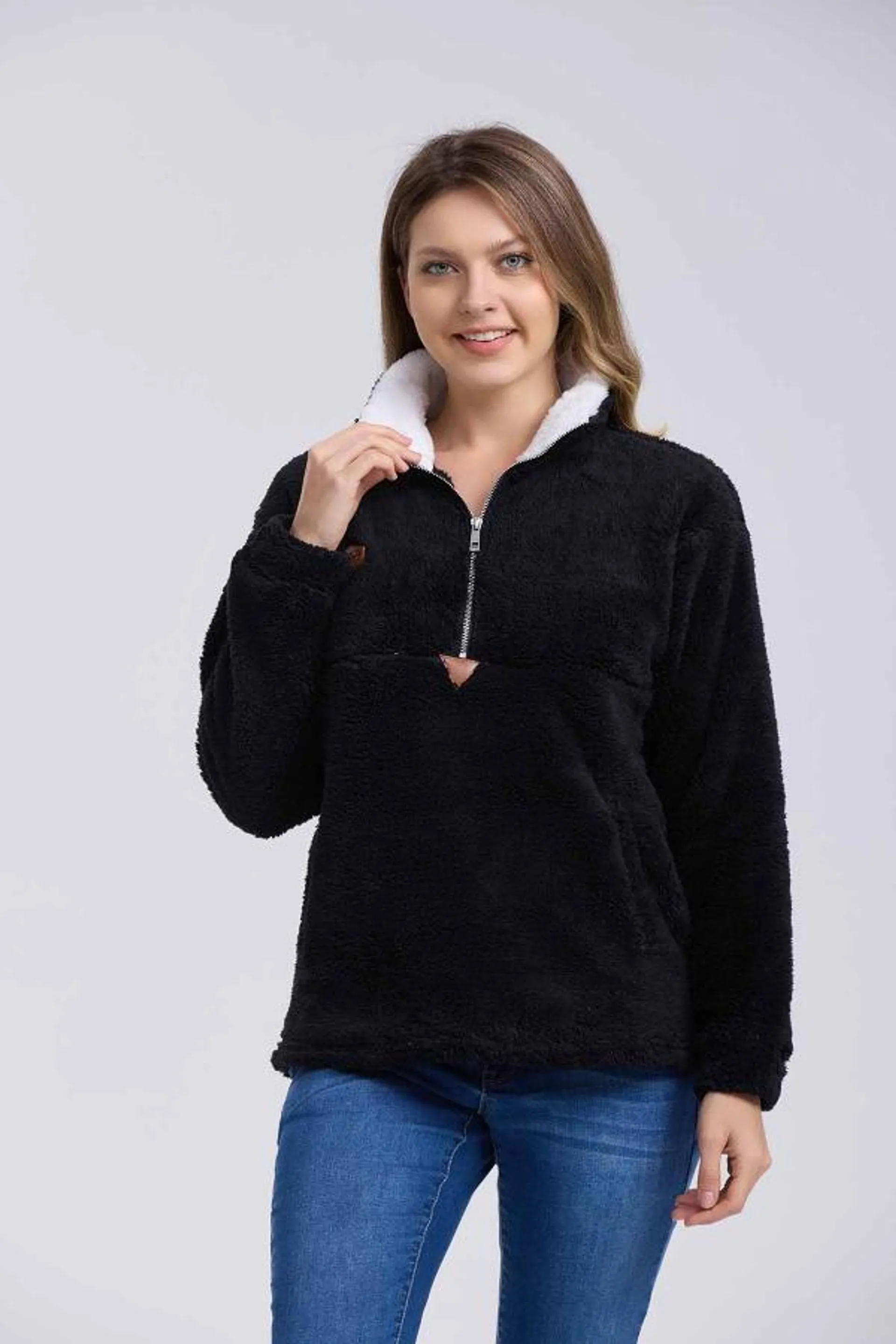 Polar mujer medio zipper negro melange