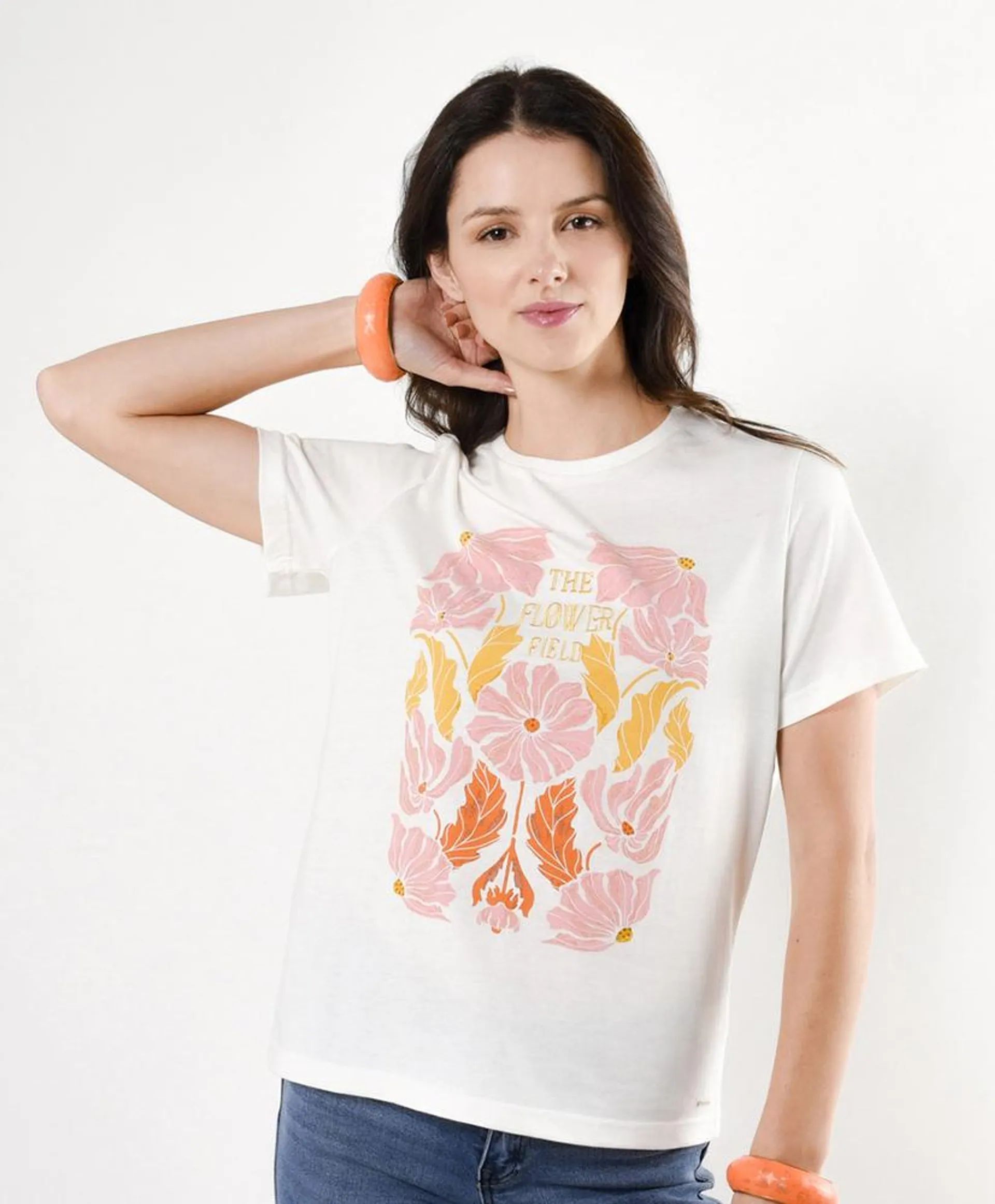 Polera mujer flores bordadas