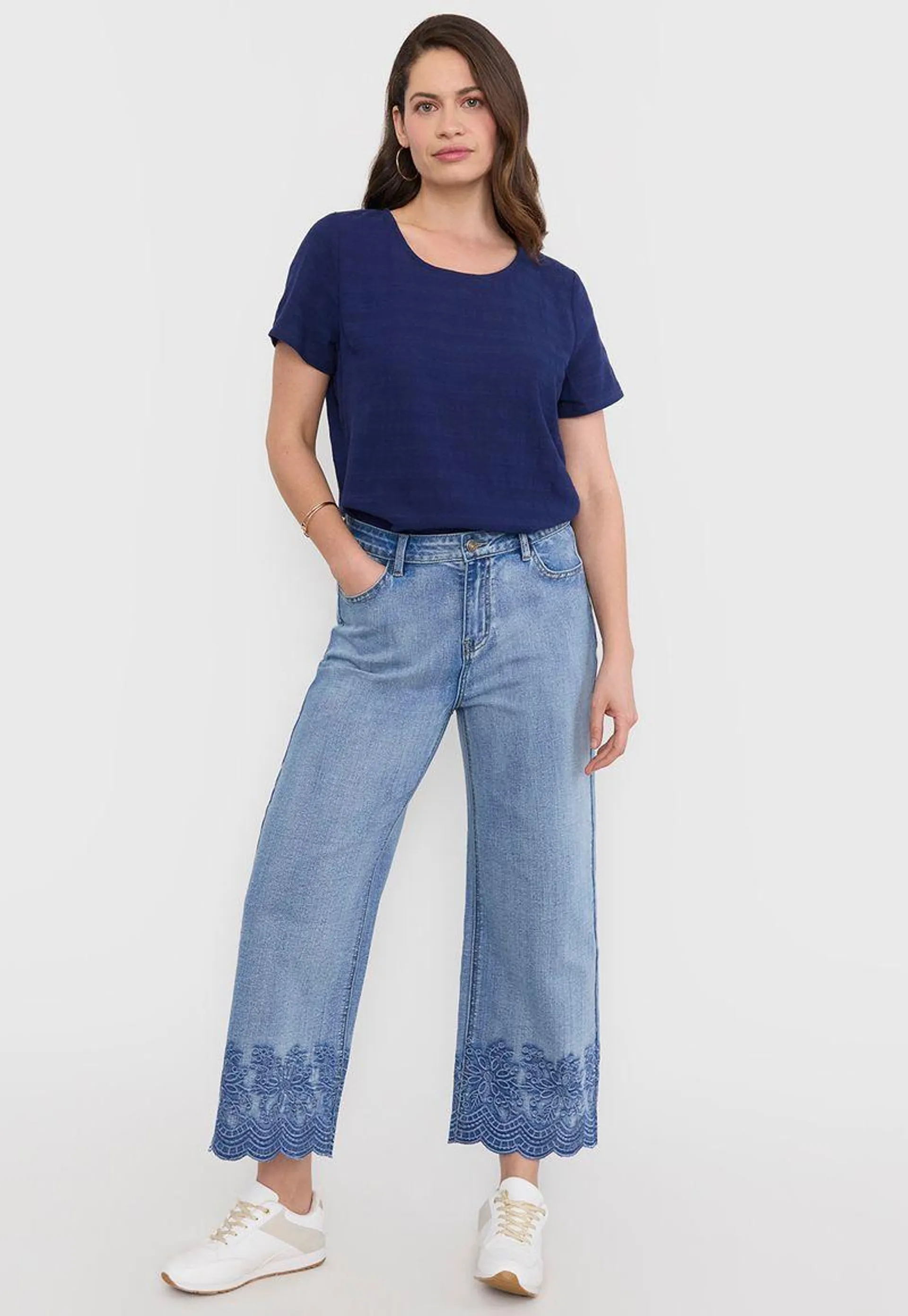 Jeans Mujer Detalles Broderi Azul Claro