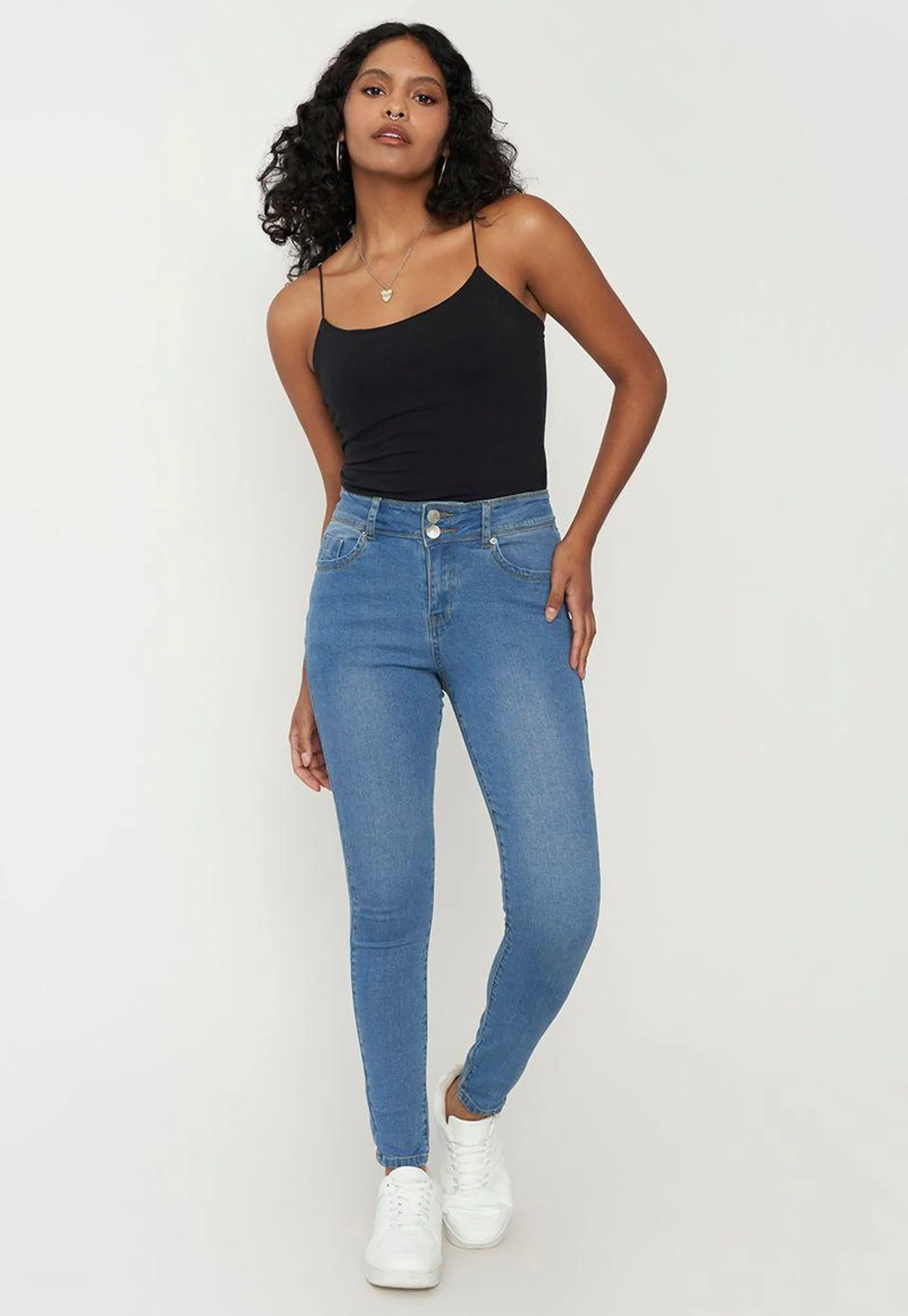 Jeans Mujer High Waist 2 Botones Azul C