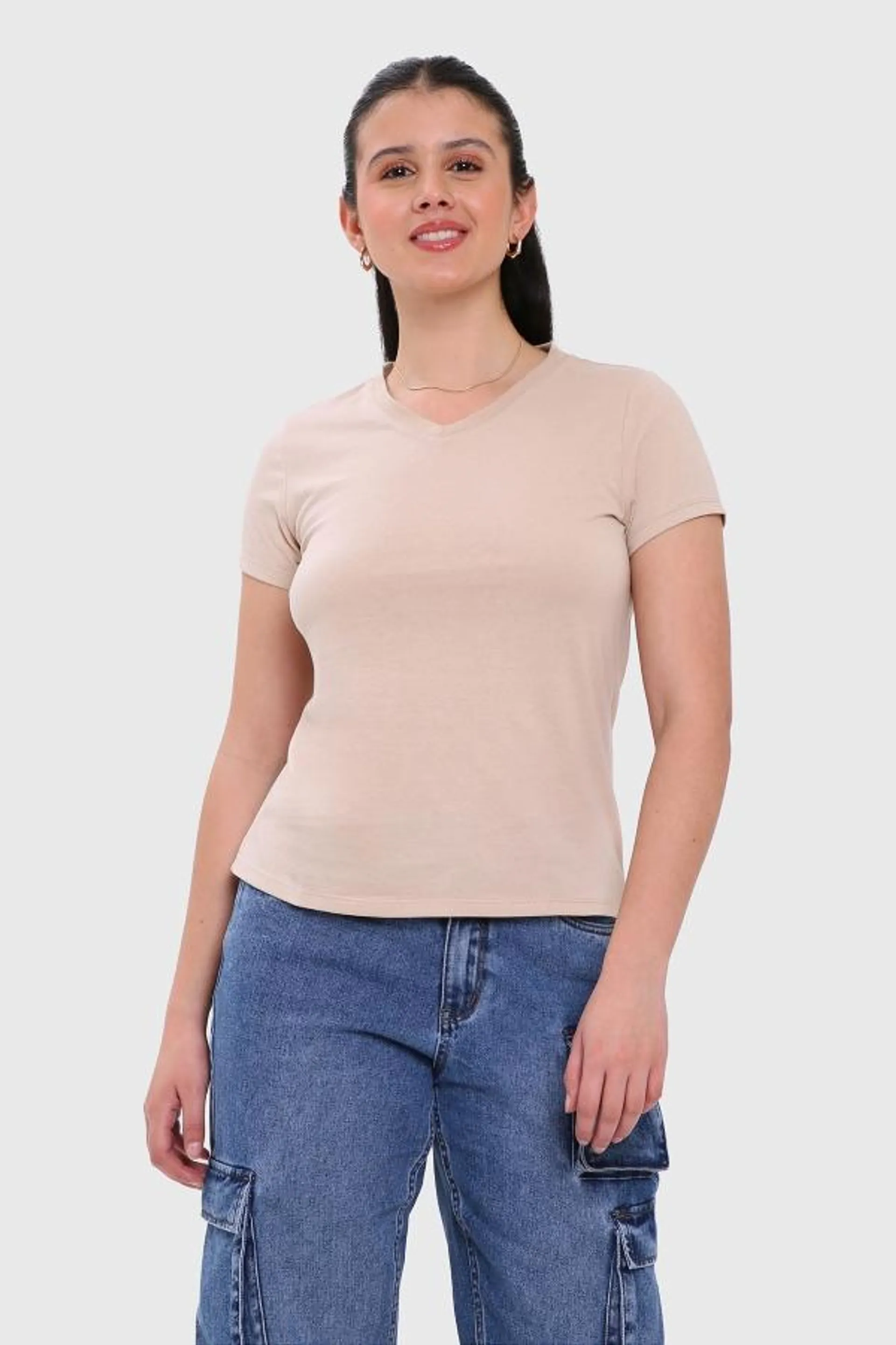 Polera mujer lisa beige i